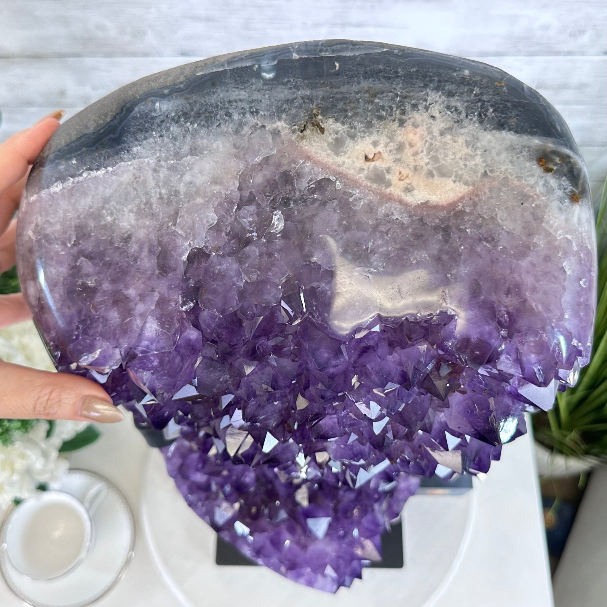 Amethyst Cluster on a Metal Base, 69.9 lbs & 23.1" Tall #5491 - 0146 - Brazil GemsBrazil GemsAmethyst Cluster on a Metal Base, 69.9 lbs & 23.1" Tall #5491 - 0146Clusters on Fixed Bases5491 - 0146