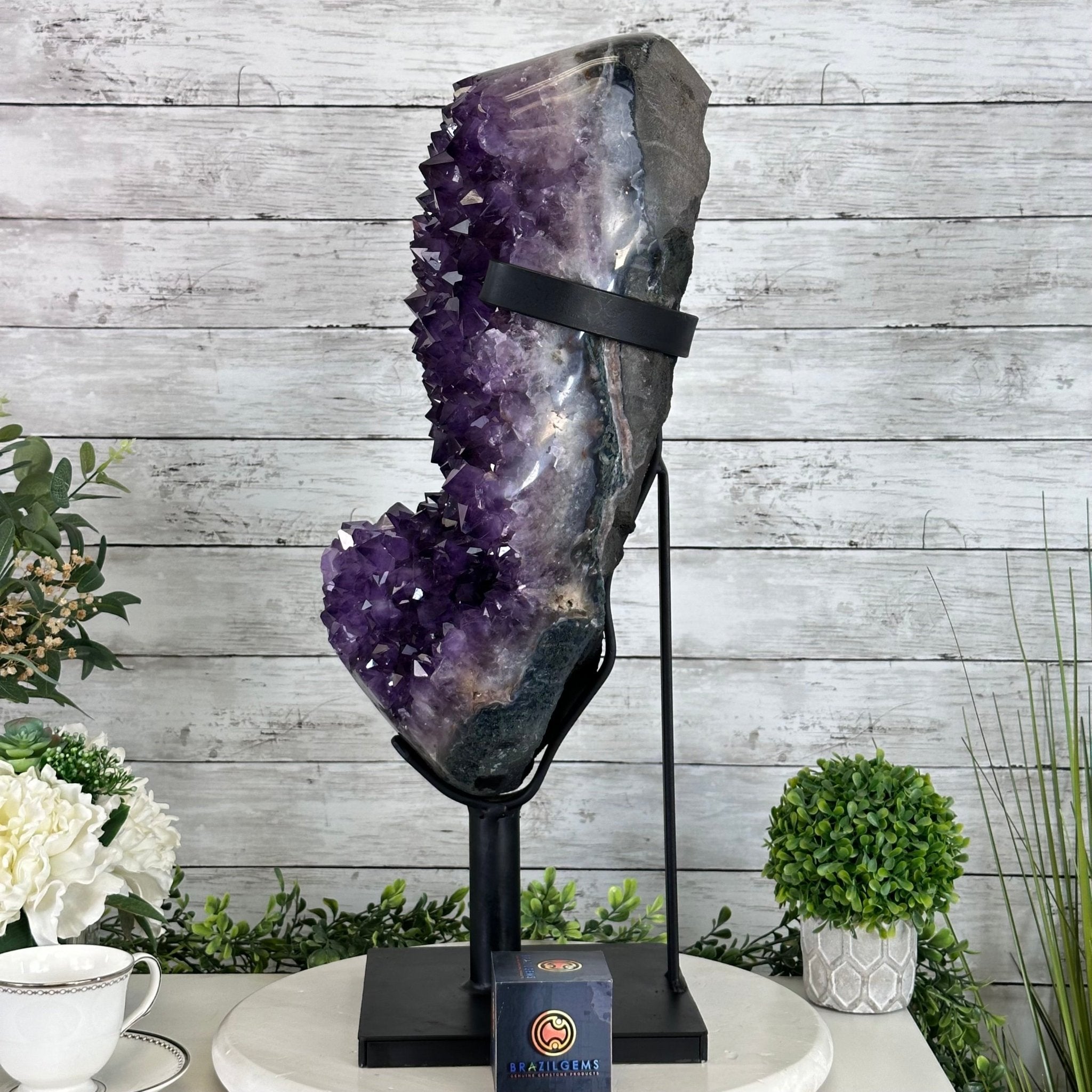 Amethyst Cluster on a Metal Base, 69.9 lbs & 23.1" Tall #5491 - 0146 - Brazil GemsBrazil GemsAmethyst Cluster on a Metal Base, 69.9 lbs & 23.1" Tall #5491 - 0146Clusters on Fixed Bases5491 - 0146