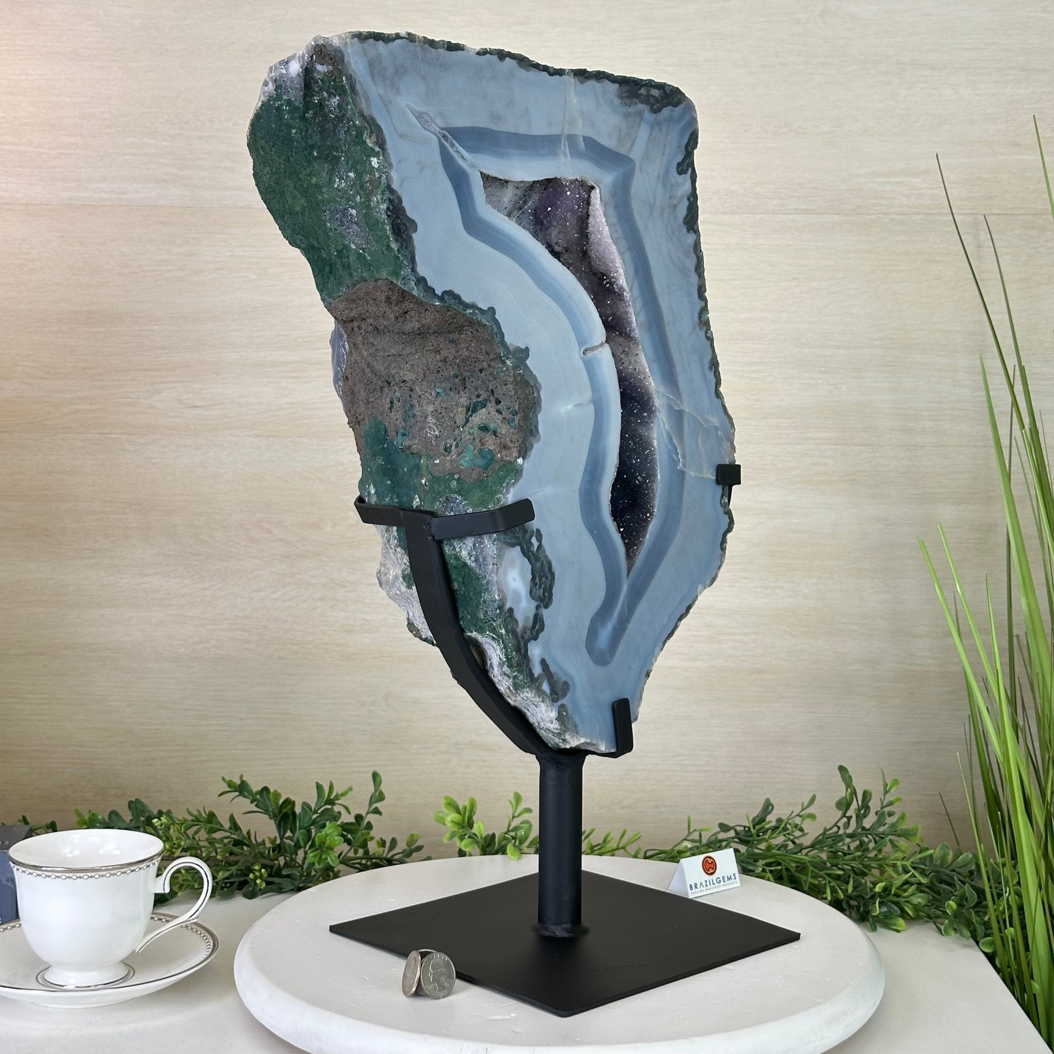 Amethyst Cluster on Metal Base, 44.1 lbs & 19.7" Tall #5491 - 0221 - Brazil GemsBrazil GemsAmethyst Cluster on Metal Base, 44.1 lbs & 19.7" Tall #5491 - 0221Clusters on Fixed Bases5491 - 0221