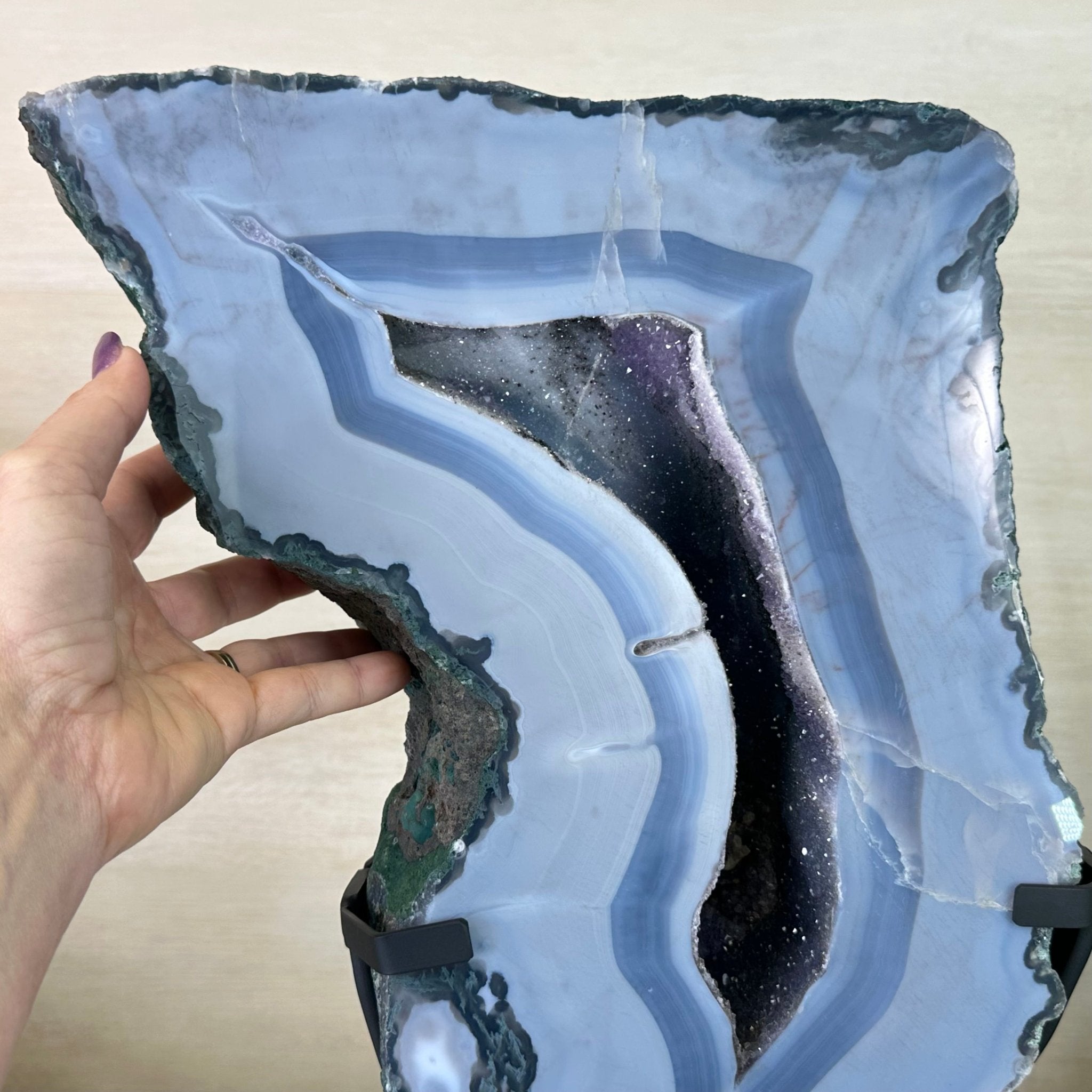 Amethyst Cluster on Metal Base, 44.1 lbs & 19.7" Tall #5491 - 0221 - Brazil GemsBrazil GemsAmethyst Cluster on Metal Base, 44.1 lbs & 19.7" Tall #5491 - 0221Clusters on Fixed Bases5491 - 0221