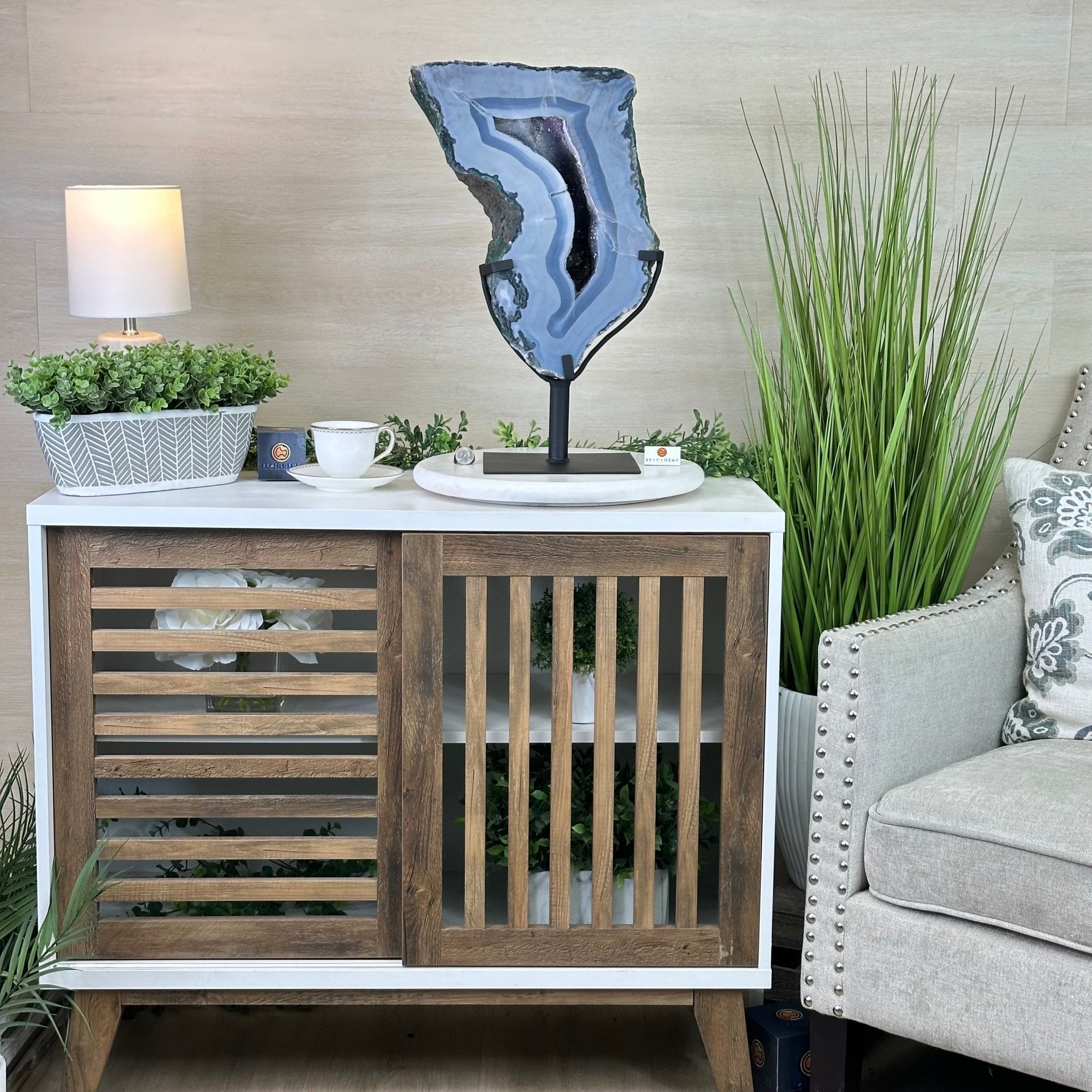 Amethyst Cluster on Metal Base, 44.1 lbs & 19.7" Tall #5491 - 0221 - Brazil GemsBrazil GemsAmethyst Cluster on Metal Base, 44.1 lbs & 19.7" Tall #5491 - 0221Clusters on Fixed Bases5491 - 0221