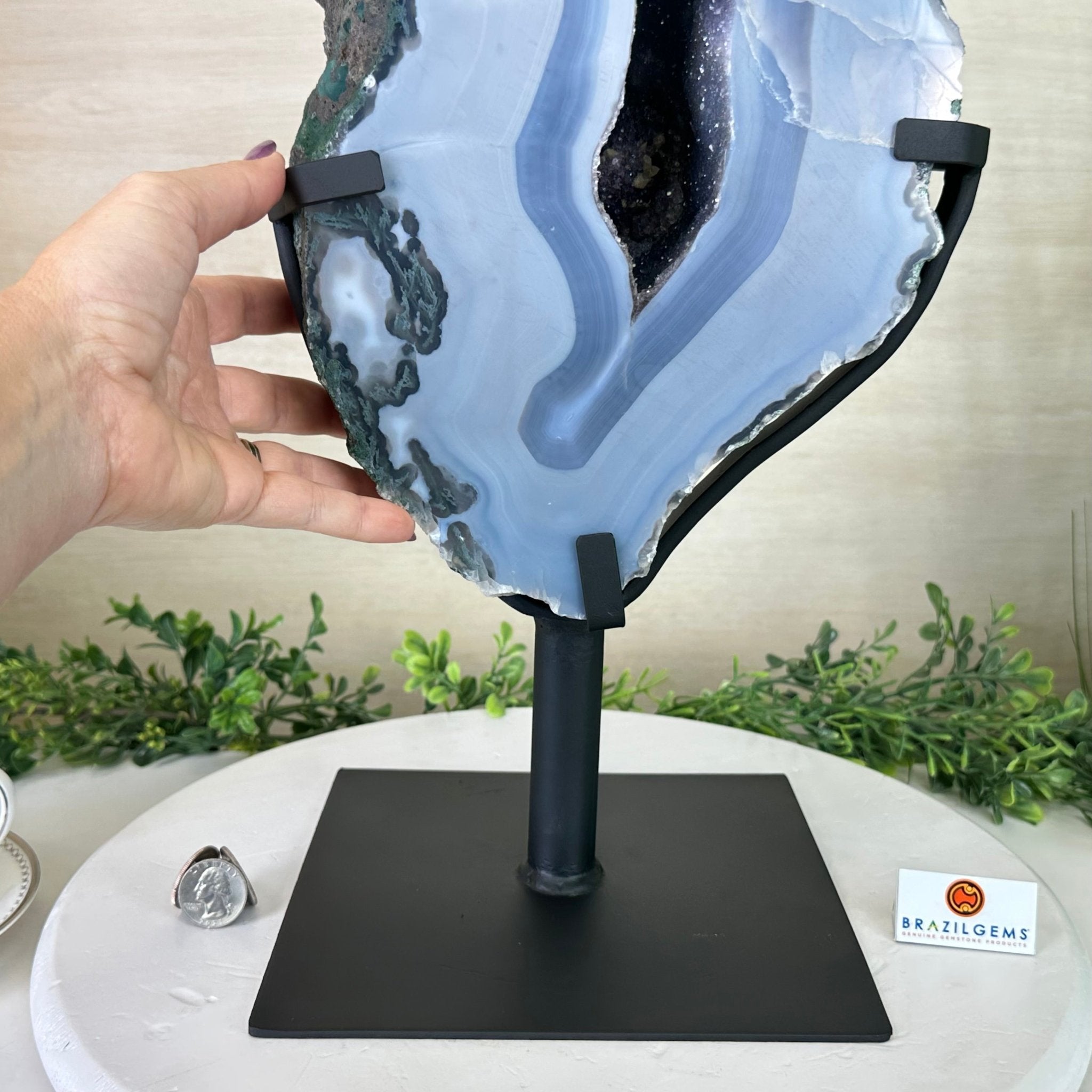 Amethyst Cluster on Metal Base, 44.1 lbs & 19.7" Tall #5491 - 0221 - Brazil GemsBrazil GemsAmethyst Cluster on Metal Base, 44.1 lbs & 19.7" Tall #5491 - 0221Clusters on Fixed Bases5491 - 0221