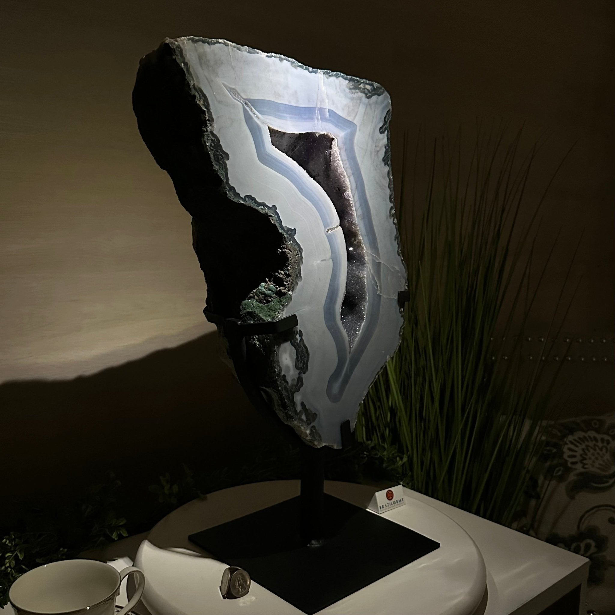 Amethyst Cluster on Metal Base, 44.1 lbs & 19.7" Tall #5491 - 0221 - Brazil GemsBrazil GemsAmethyst Cluster on Metal Base, 44.1 lbs & 19.7" Tall #5491 - 0221Clusters on Fixed Bases5491 - 0221