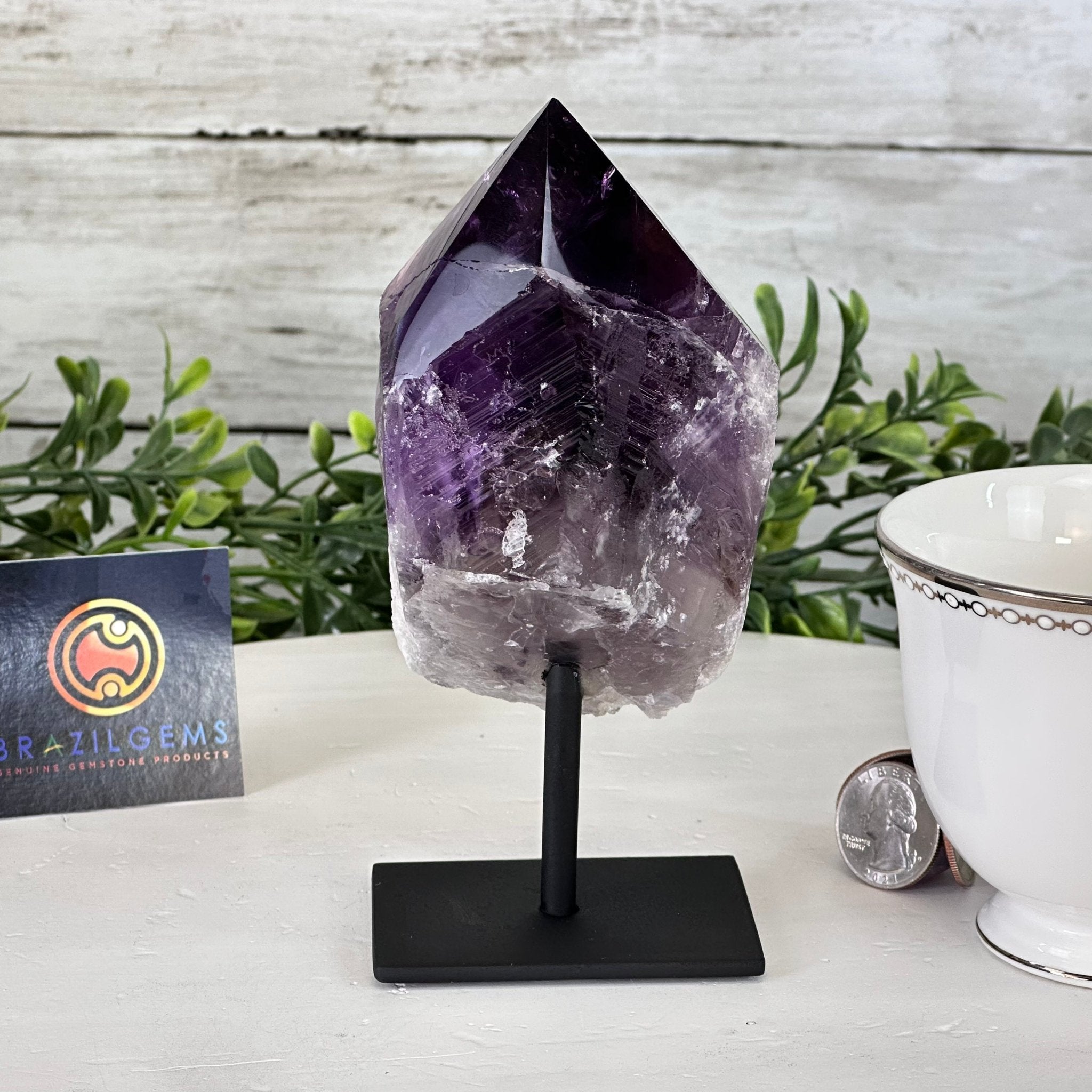 Amethyst Crystal Point on a Metal Stand, 6" Tall Model #3122AM-003 by Brazil Gems - Brazil GemsBrazil GemsAmethyst Crystal Point on a Metal Stand, 6" Tall Model #3122AM-003 by Brazil GemsCrystal Points3122AM-003