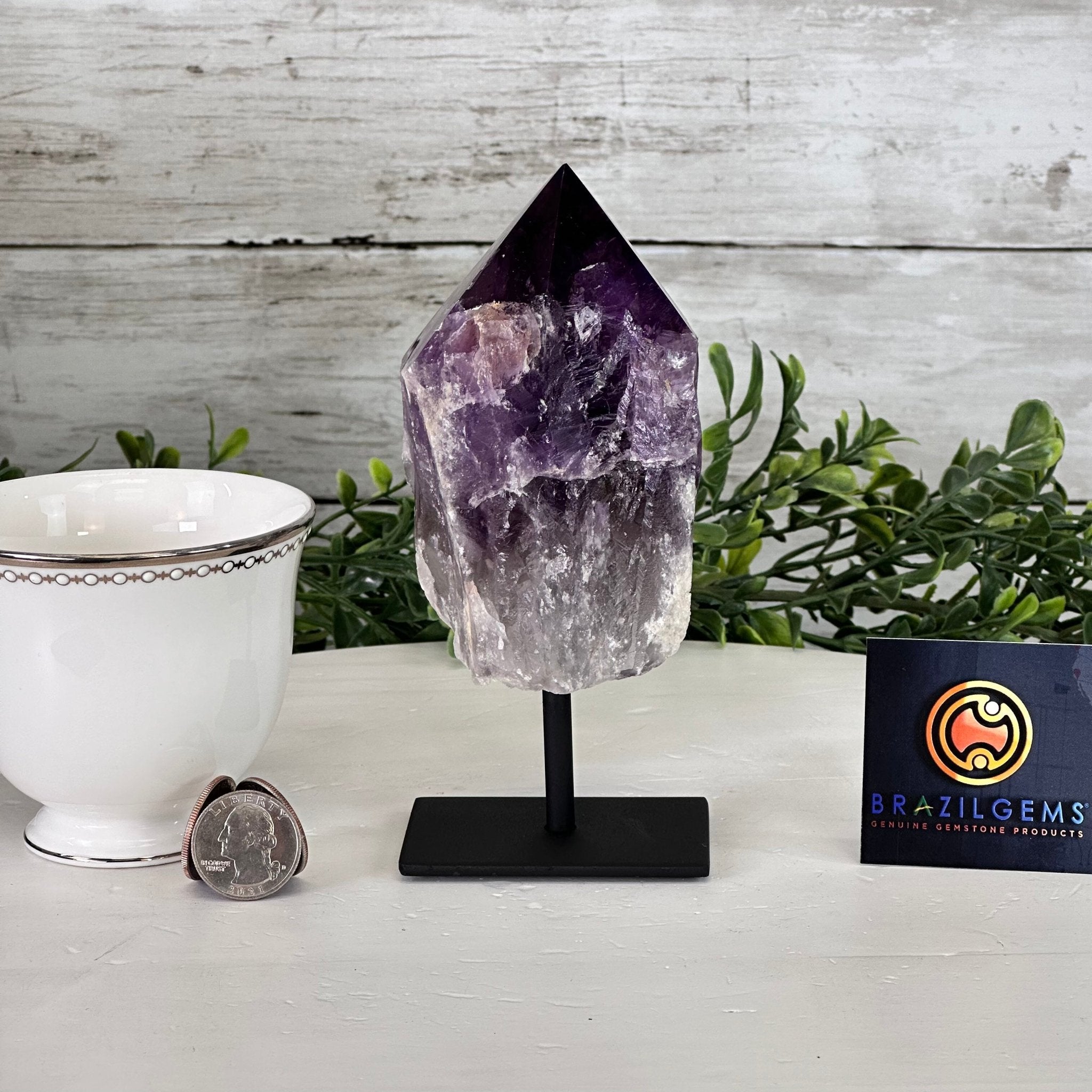Amethyst Crystal Point on a Metal Stand, 6" Tall Model #3122AM-003 by Brazil Gems - Brazil GemsBrazil GemsAmethyst Crystal Point on a Metal Stand, 6" Tall Model #3122AM-003 by Brazil GemsCrystal Points3122AM-003