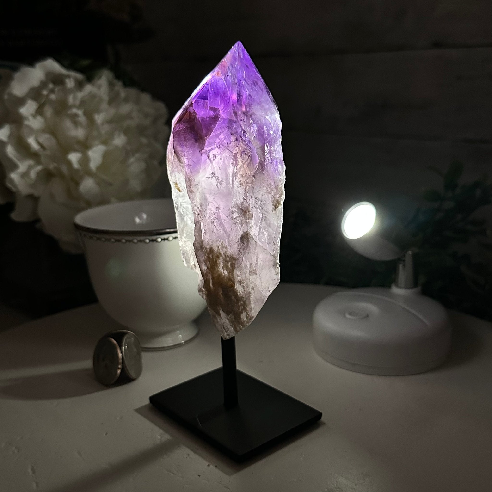 Amethyst Crystal Point on a Metal Stand, 6.4" Tall Model #3122AM-004 by Brazil Gems - Brazil GemsBrazil GemsAmethyst Crystal Point on a Metal Stand, 6.4" Tall Model #3122AM-004 by Brazil GemsCrystal Points3122AM-004