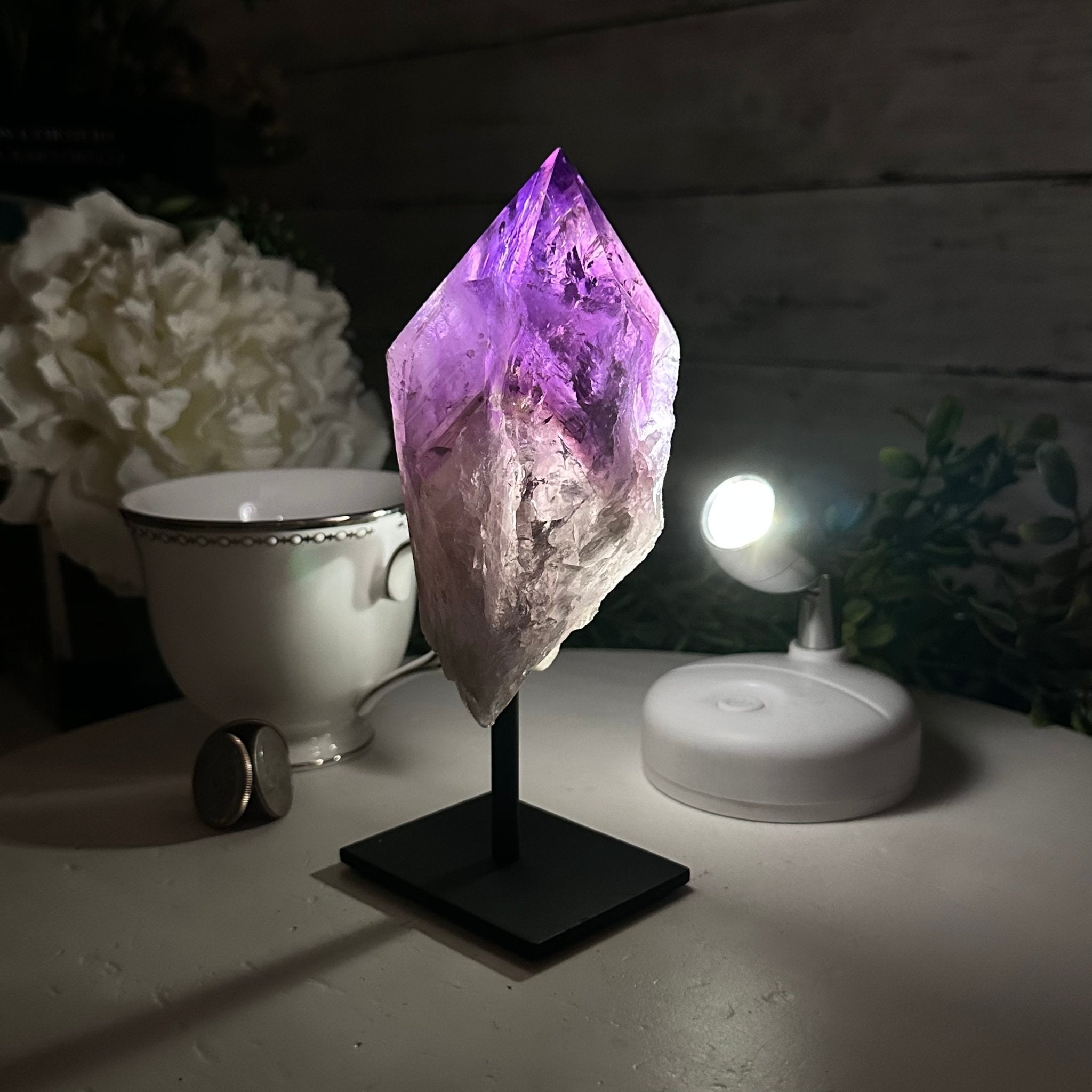 Amethyst Crystal Point on a Metal Stand, 6.5" Tall Model #3122AM-002 by Brazil Gems - Brazil GemsBrazil GemsAmethyst Crystal Point on a Metal Stand, 6.5" Tall Model #3122AM-002 by Brazil GemsCrystal Points3122AM-002