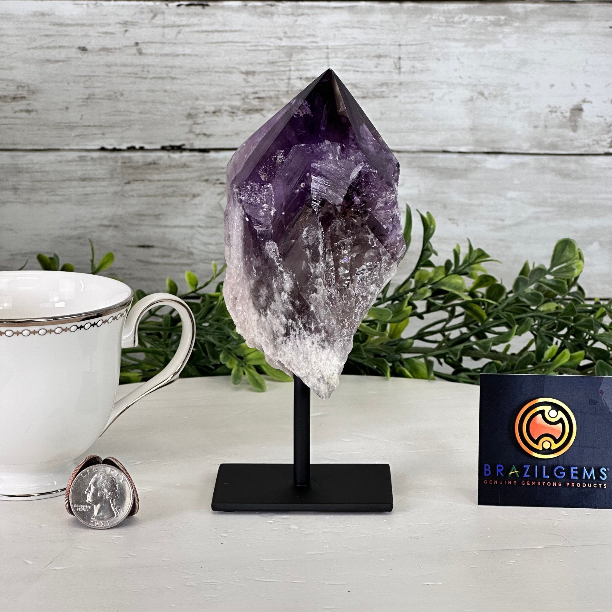 Amethyst Crystal Point on a Metal Stand, 6.5" Tall Model #3122AM-002 by Brazil Gems - Brazil GemsBrazil GemsAmethyst Crystal Point on a Metal Stand, 6.5" Tall Model #3122AM-002 by Brazil GemsCrystal Points3122AM-002