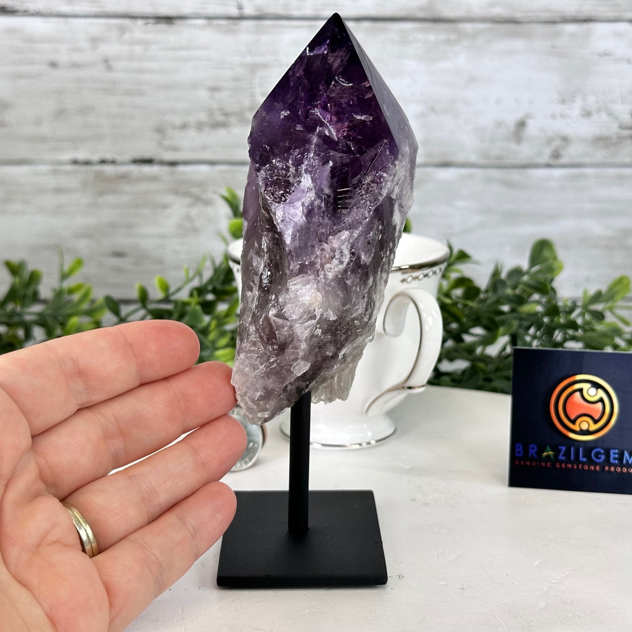 Amethyst Crystal Point on a Metal Stand, 6.5" Tall Model #3122AM-002 by Brazil Gems - Brazil GemsBrazil GemsAmethyst Crystal Point on a Metal Stand, 6.5" Tall Model #3122AM-002 by Brazil GemsCrystal Points3122AM-002