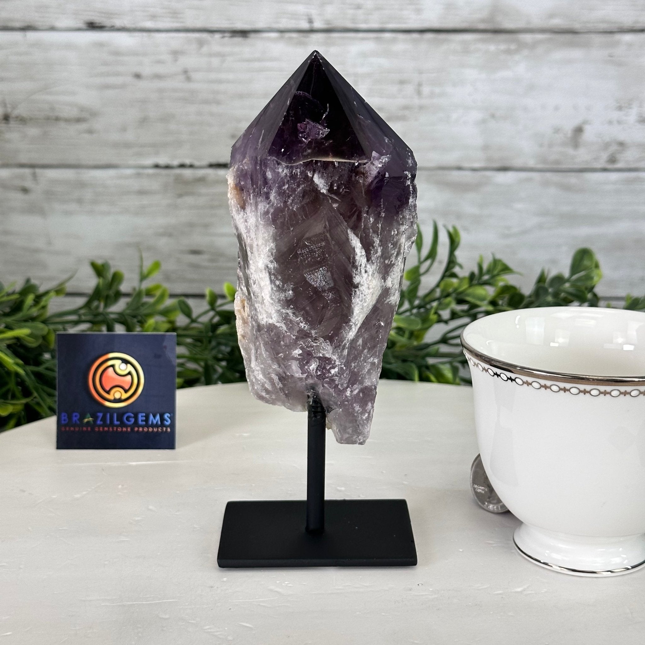 Amethyst Crystal Point on a Metal Stand, 6.8" Tall Model #3122AM-008 by Brazil Gems - Brazil GemsBrazil GemsAmethyst Crystal Point on a Metal Stand, 6.8" Tall Model #3122AM-008 by Brazil GemsCrystal Points3122AM-008