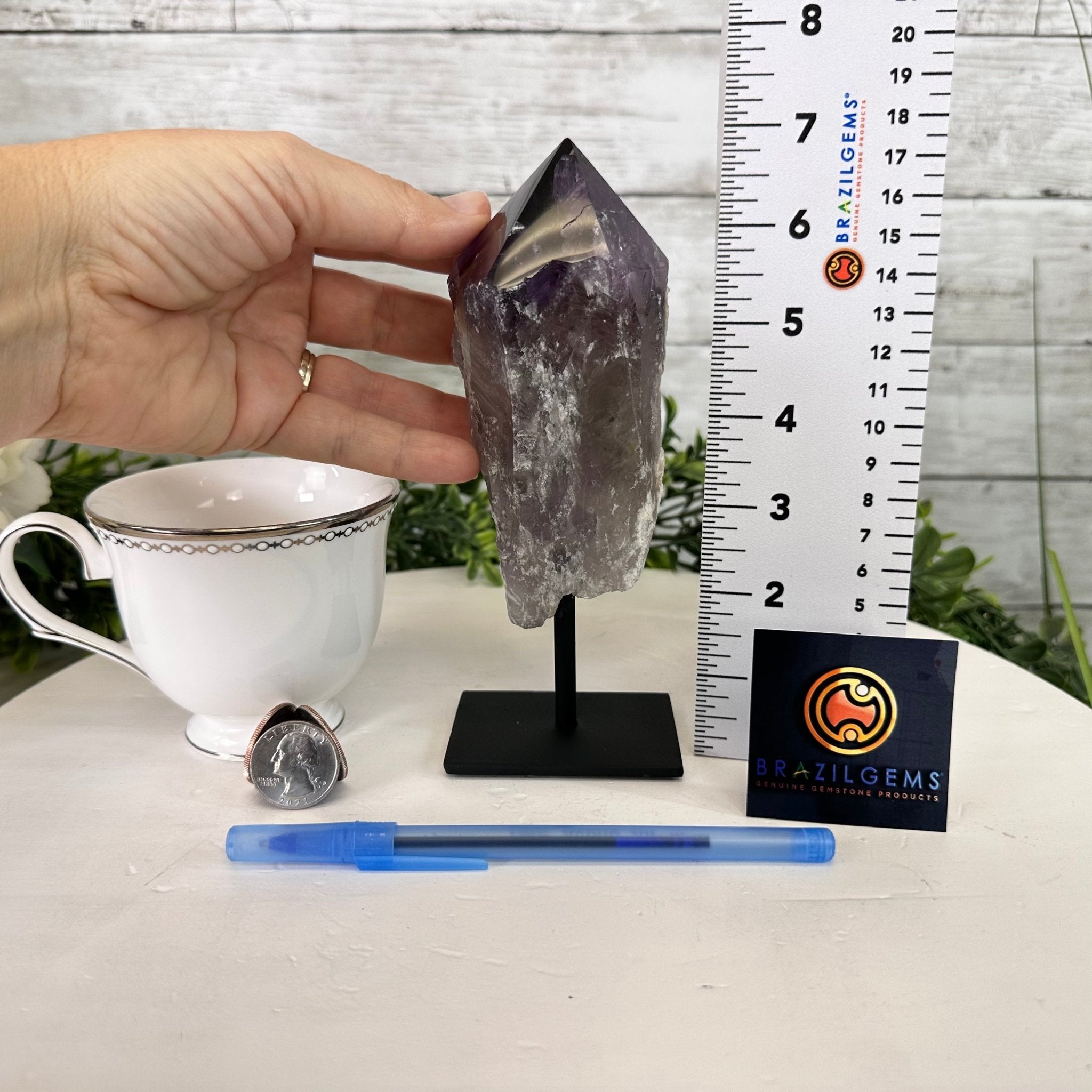 Amethyst Crystal Point on a Metal Stand, 6.8" Tall Model #3122AM-008 by Brazil Gems - Brazil GemsBrazil GemsAmethyst Crystal Point on a Metal Stand, 6.8" Tall Model #3122AM-008 by Brazil GemsCrystal Points3122AM-008