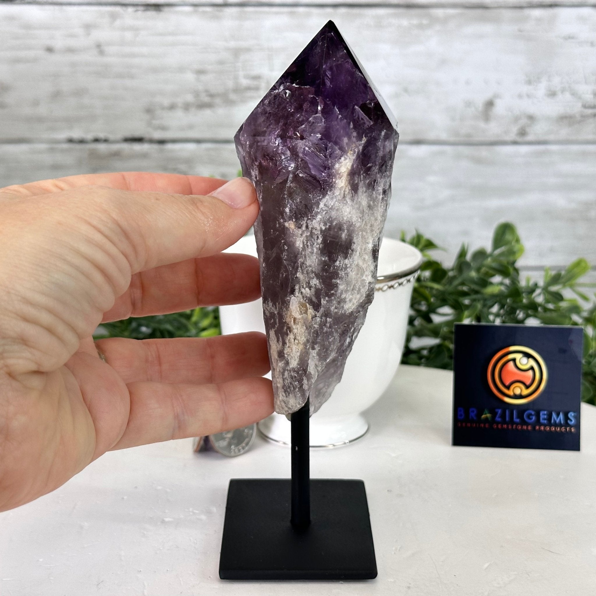 Amethyst Crystal Point on a Metal Stand, 6.8" Tall Model #3122AM-008 by Brazil Gems - Brazil GemsBrazil GemsAmethyst Crystal Point on a Metal Stand, 6.8" Tall Model #3122AM-008 by Brazil GemsCrystal Points3122AM-008