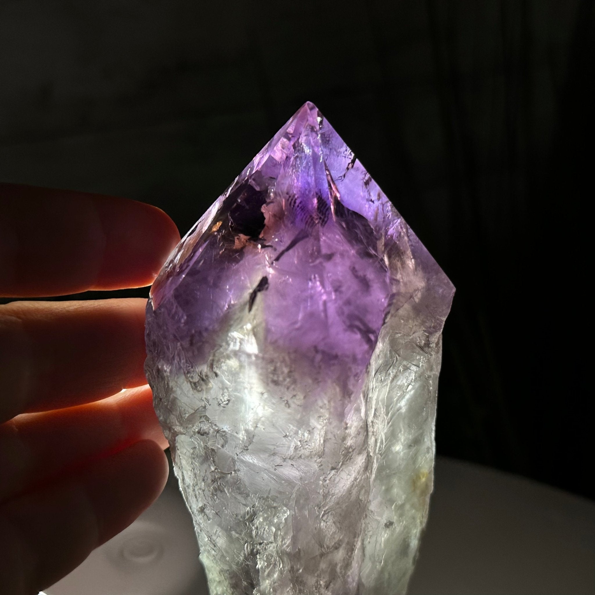 Amethyst Crystal Point on a Metal Stand, 6.8" Tall Model #3122AM-008 by Brazil Gems - Brazil GemsBrazil GemsAmethyst Crystal Point on a Metal Stand, 6.8" Tall Model #3122AM-008 by Brazil GemsCrystal Points3122AM-008
