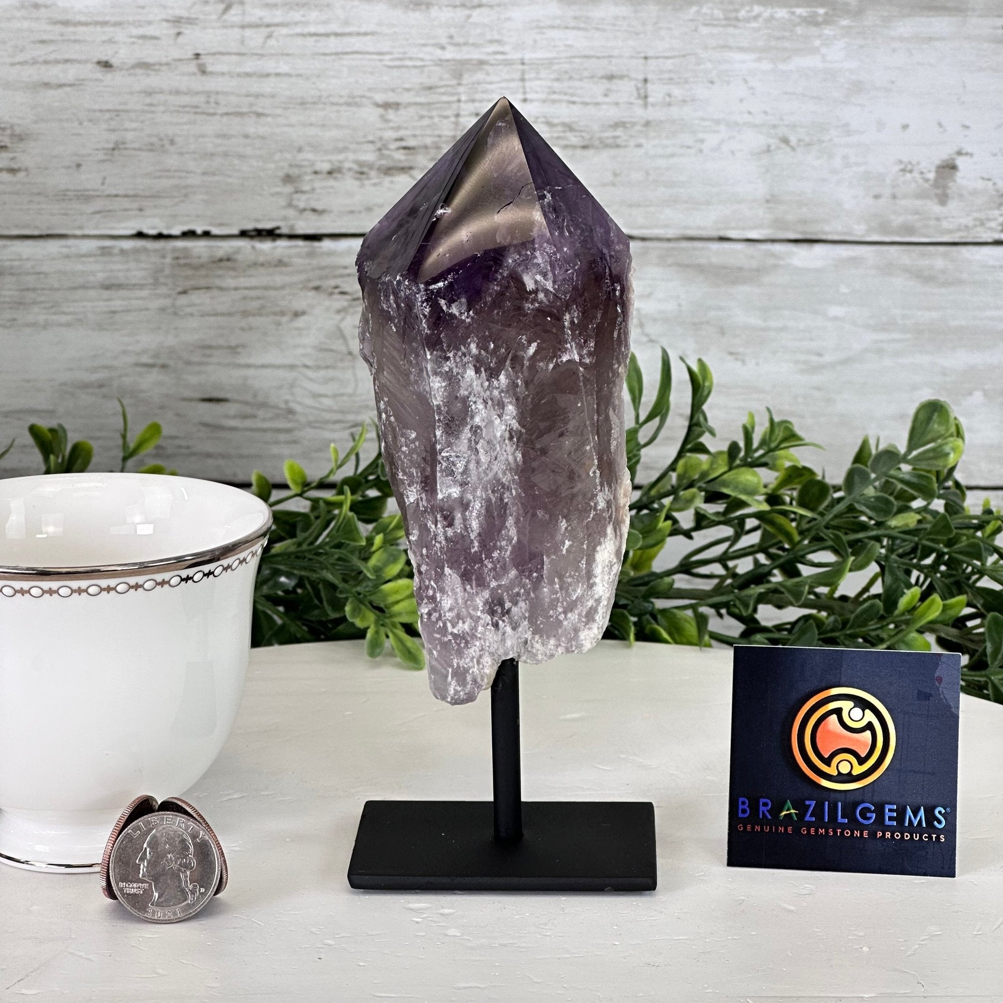Amethyst Crystal Point on a Metal Stand, 6.8" Tall Model #3122AM-008 by Brazil Gems - Brazil GemsBrazil GemsAmethyst Crystal Point on a Metal Stand, 6.8" Tall Model #3122AM-008 by Brazil GemsCrystal Points3122AM-008