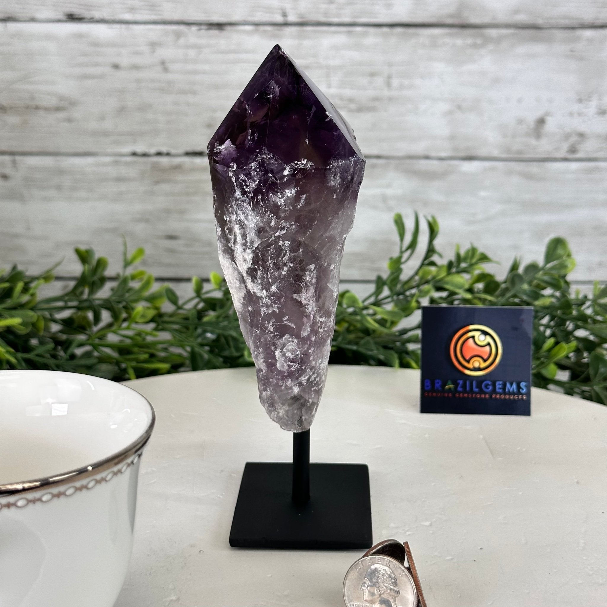Amethyst Crystal Point on a Metal Stand, 6.8" Tall Model #3122AM-008 by Brazil Gems - Brazil GemsBrazil GemsAmethyst Crystal Point on a Metal Stand, 6.8" Tall Model #3122AM-008 by Brazil GemsCrystal Points3122AM-008