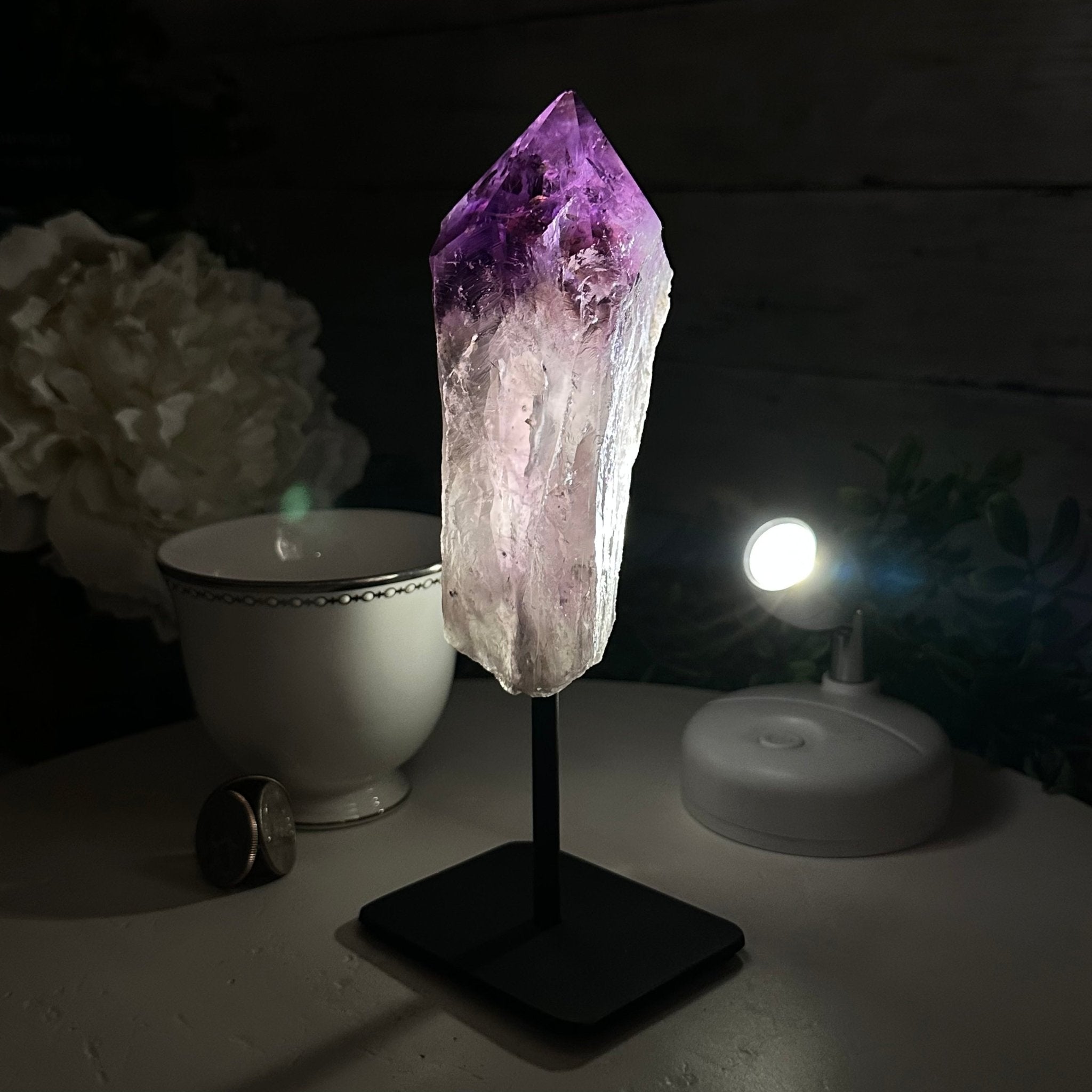 Amethyst Crystal Point on a Metal Stand, 7.5" Tall Model #3122AM-007 by Brazil Gems - Brazil GemsBrazil GemsAmethyst Crystal Point on a Metal Stand, 7.5" Tall Model #3122AM-007 by Brazil GemsCrystal Points3122AM-007