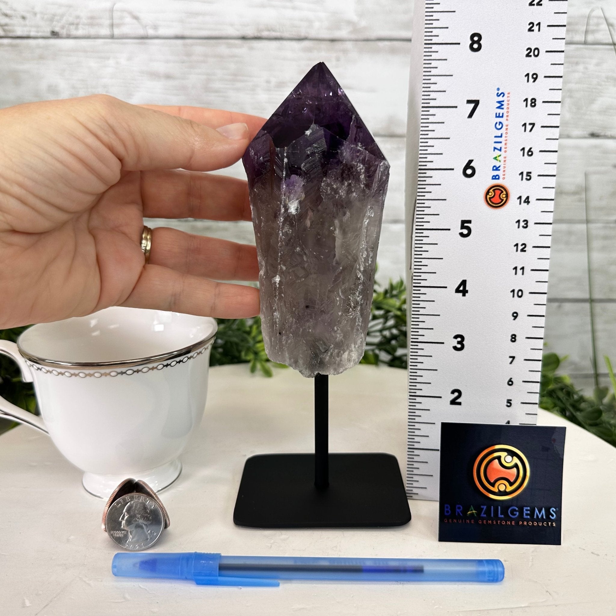 Amethyst Crystal Point on a Metal Stand, 7.5" Tall Model #3122AM-007 by Brazil Gems - Brazil GemsBrazil GemsAmethyst Crystal Point on a Metal Stand, 7.5" Tall Model #3122AM-007 by Brazil GemsCrystal Points3122AM-007