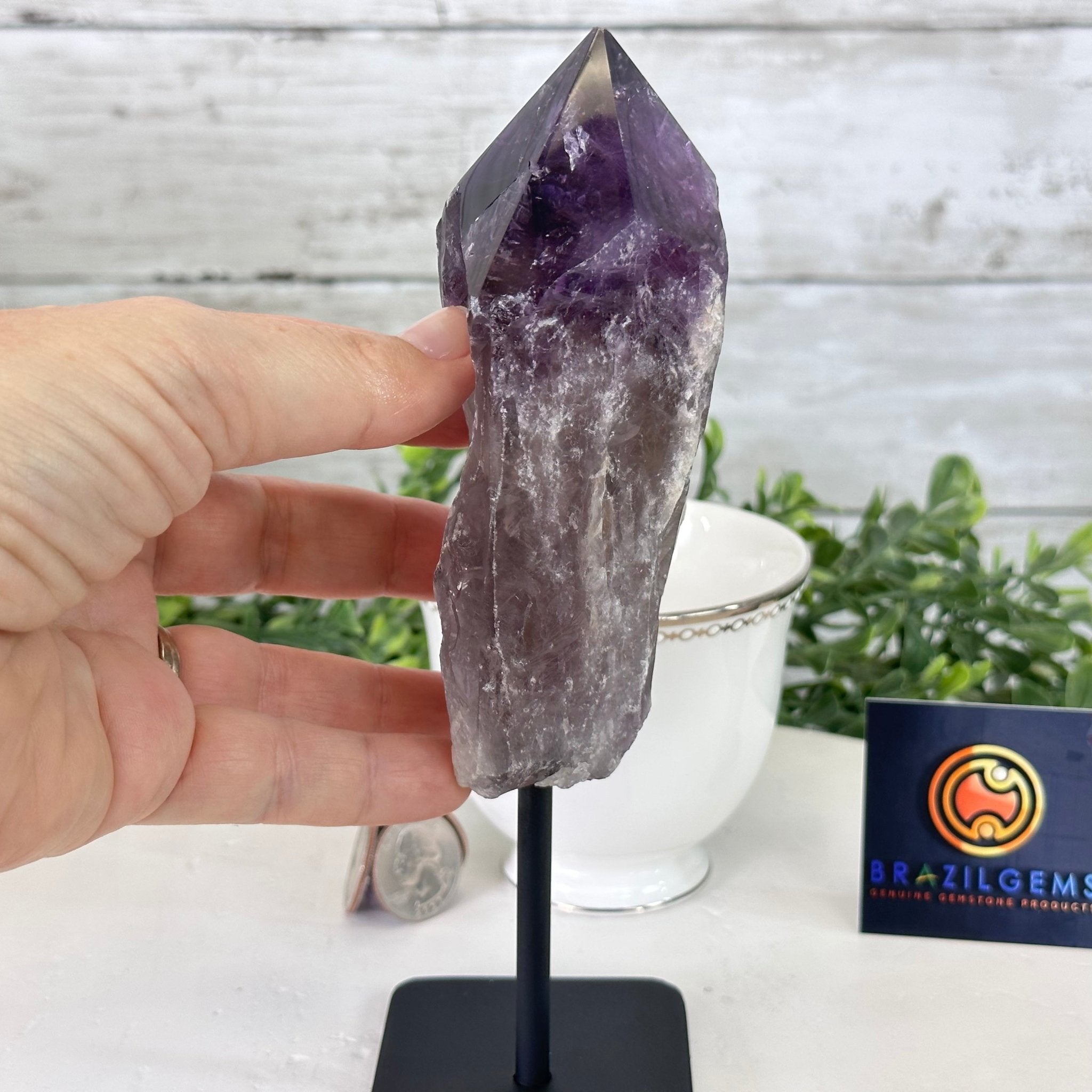 Amethyst Crystal Point on a Metal Stand, 7.5" Tall Model #3122AM-007 by Brazil Gems - Brazil GemsBrazil GemsAmethyst Crystal Point on a Metal Stand, 7.5" Tall Model #3122AM-007 by Brazil GemsCrystal Points3122AM-007