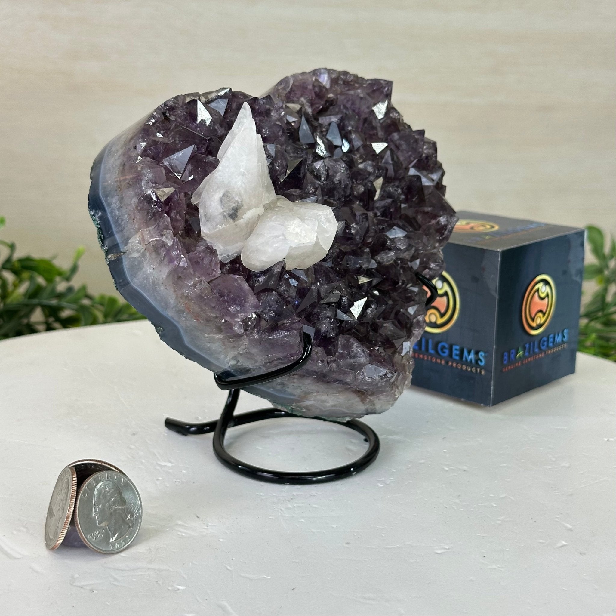 Amethyst Heart Geode on a Metal Stand, 2.5 lbs & 5.4" Tall #5463 - 0341 - Brazil GemsBrazil GemsAmethyst Heart Geode on a Metal Stand, 2.5 lbs & 5.4" Tall #5463 - 0341Hearts5463 - 0341