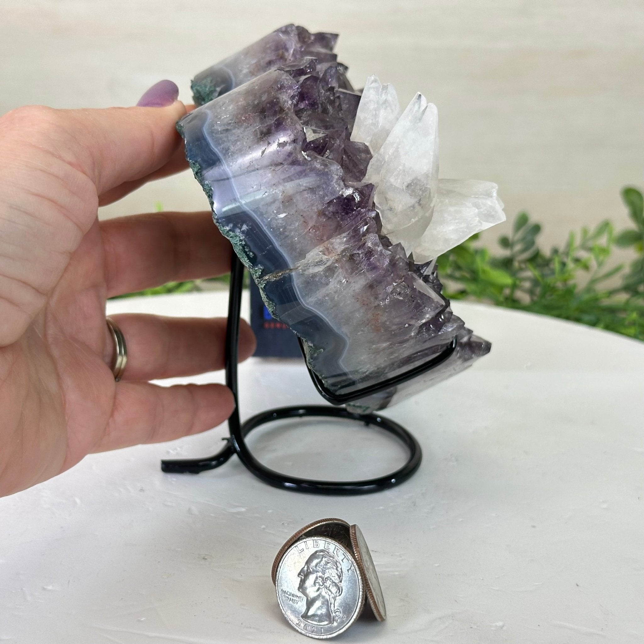 Amethyst Heart Geode on a Metal Stand, 2.5 lbs & 5.4" Tall #5463 - 0341 - Brazil GemsBrazil GemsAmethyst Heart Geode on a Metal Stand, 2.5 lbs & 5.4" Tall #5463 - 0341Hearts5463 - 0341