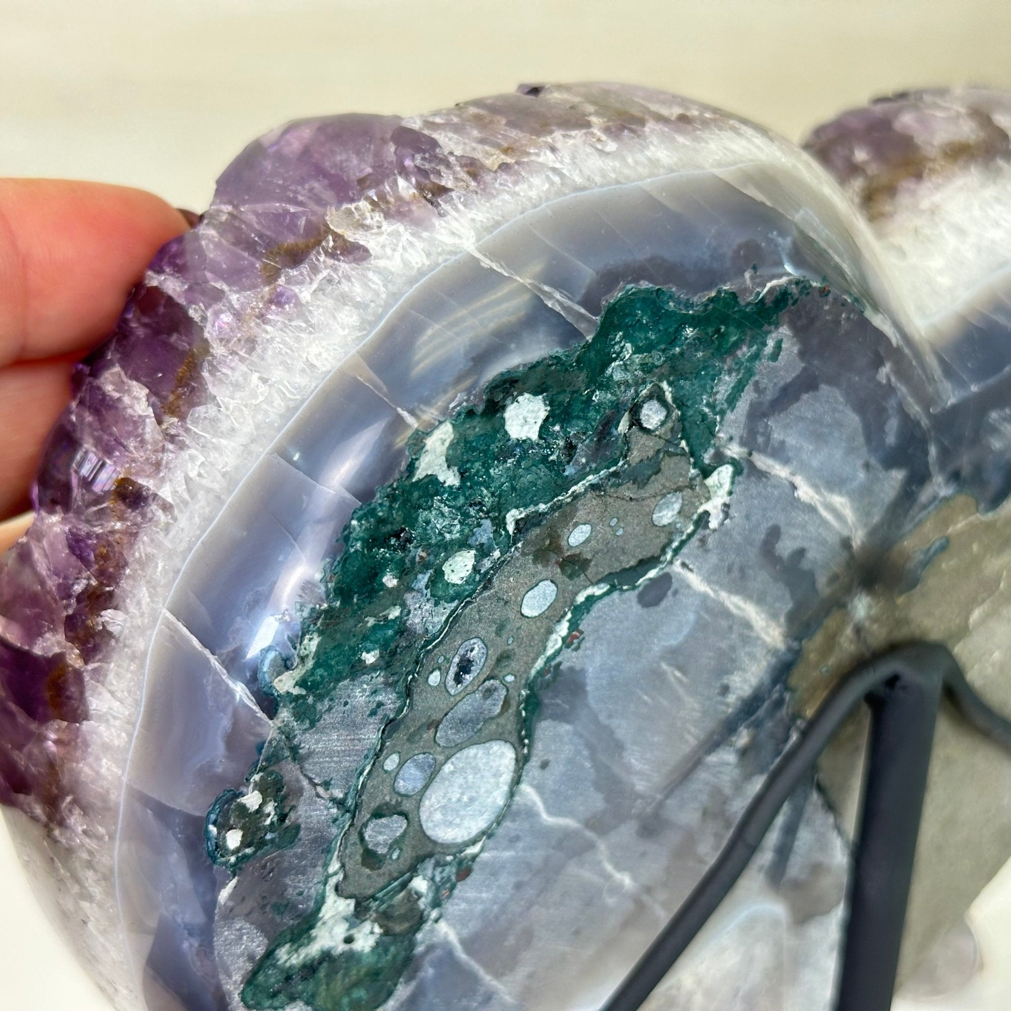 Amethyst Heart Geode on a Metal Stand, 8.6 lbs & 8" Tall #5463 - 0351 - Brazil GemsBrazil GemsAmethyst Heart Geode on a Metal Stand, 8.6 lbs & 8" Tall #5463 - 0351Hearts5463 - 0351