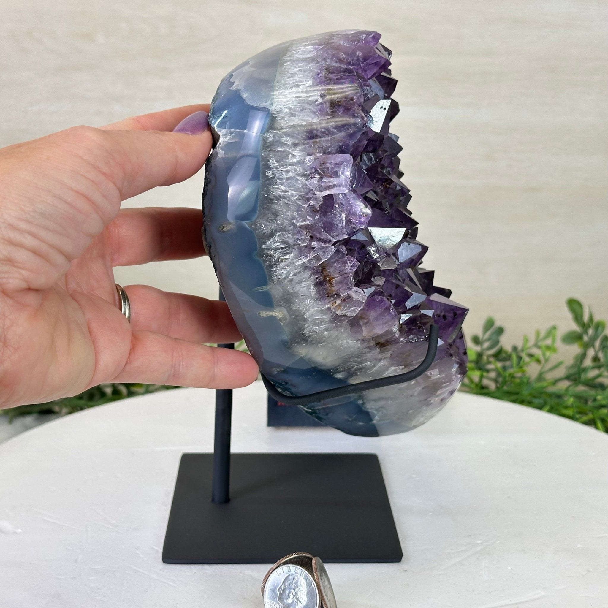Amethyst Heart Geode on a Metal Stand, 9.3 lbs & 8.4" Tall #5463 - 0352 - Brazil GemsBrazil GemsAmethyst Heart Geode on a Metal Stand, 9.3 lbs & 8.4" Tall #5463 - 0352Hearts5463 - 0352