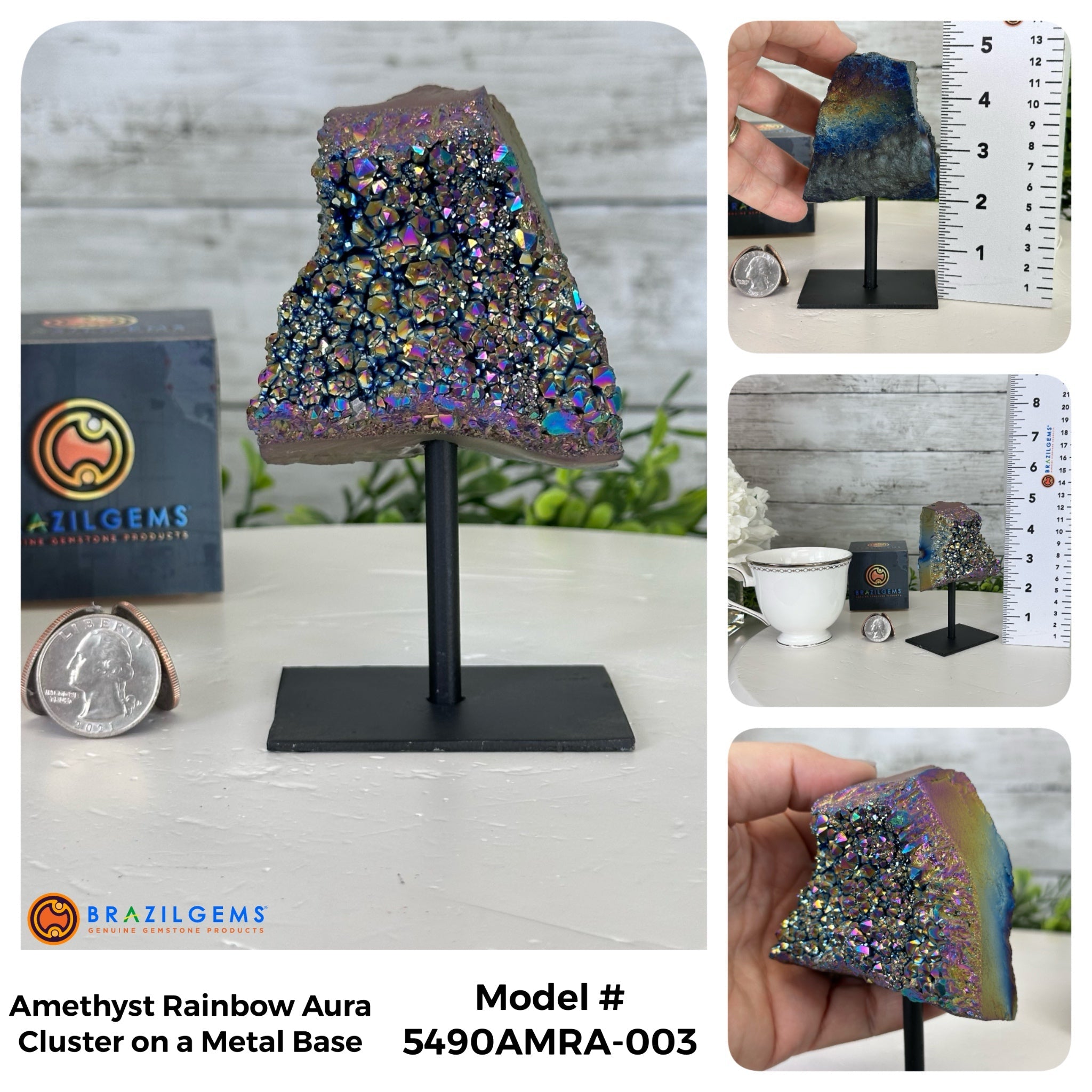 Amethyst Rainbow Aura Cluster on Stand, Select Your Item #5490AMRA - Brazil GemsBrazil GemsAmethyst Rainbow Aura Cluster on Stand, Select Your Item #5490AMRASmall Clusters on Metal Bases5490AMRA-003