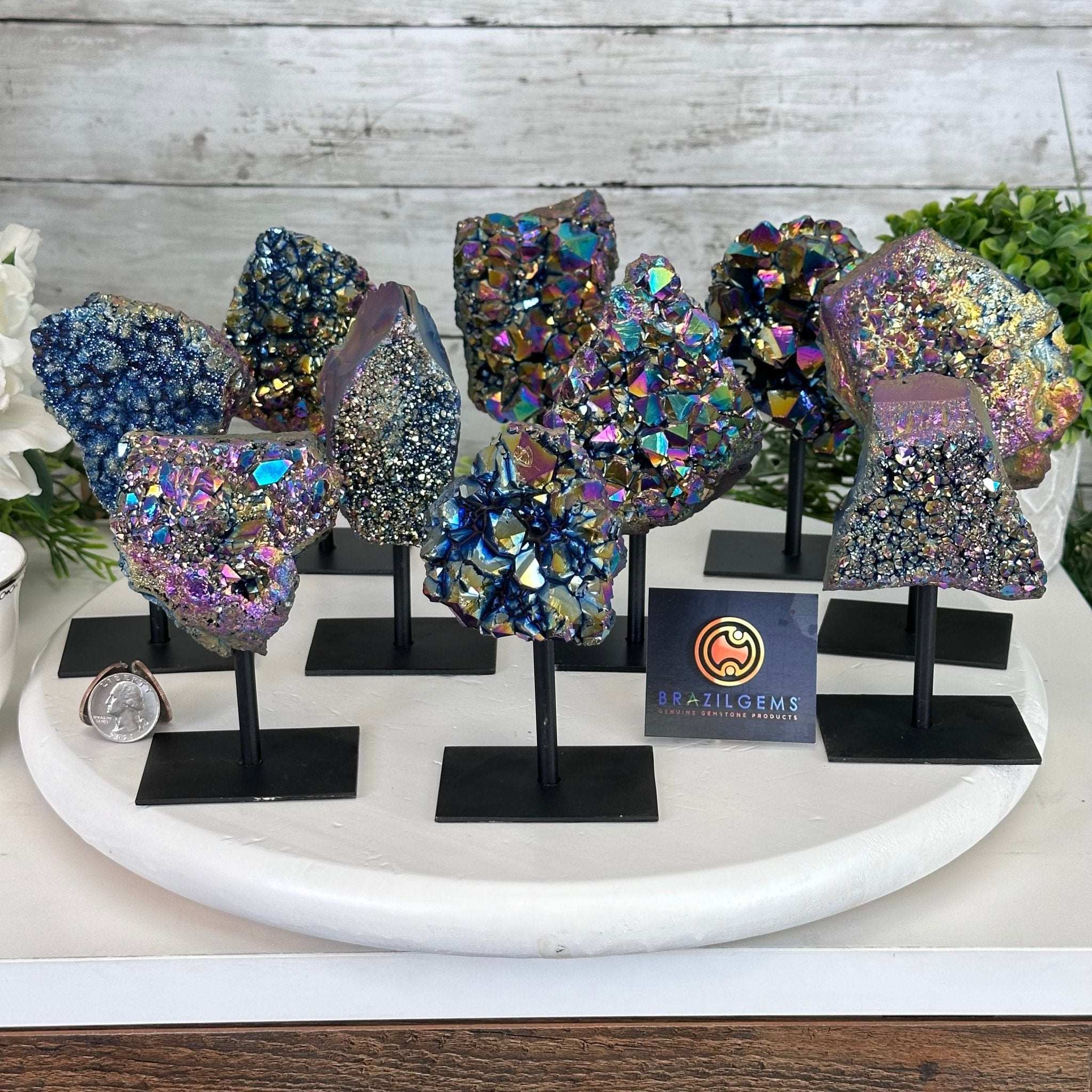 Amethyst Rainbow Aura Cluster on Stand, Select Your Item #5490AMRA - Brazil GemsBrazil GemsAmethyst Rainbow Aura Cluster on Stand, Select Your Item #5490AMRASmall Clusters on Metal Bases5490AMRA-003
