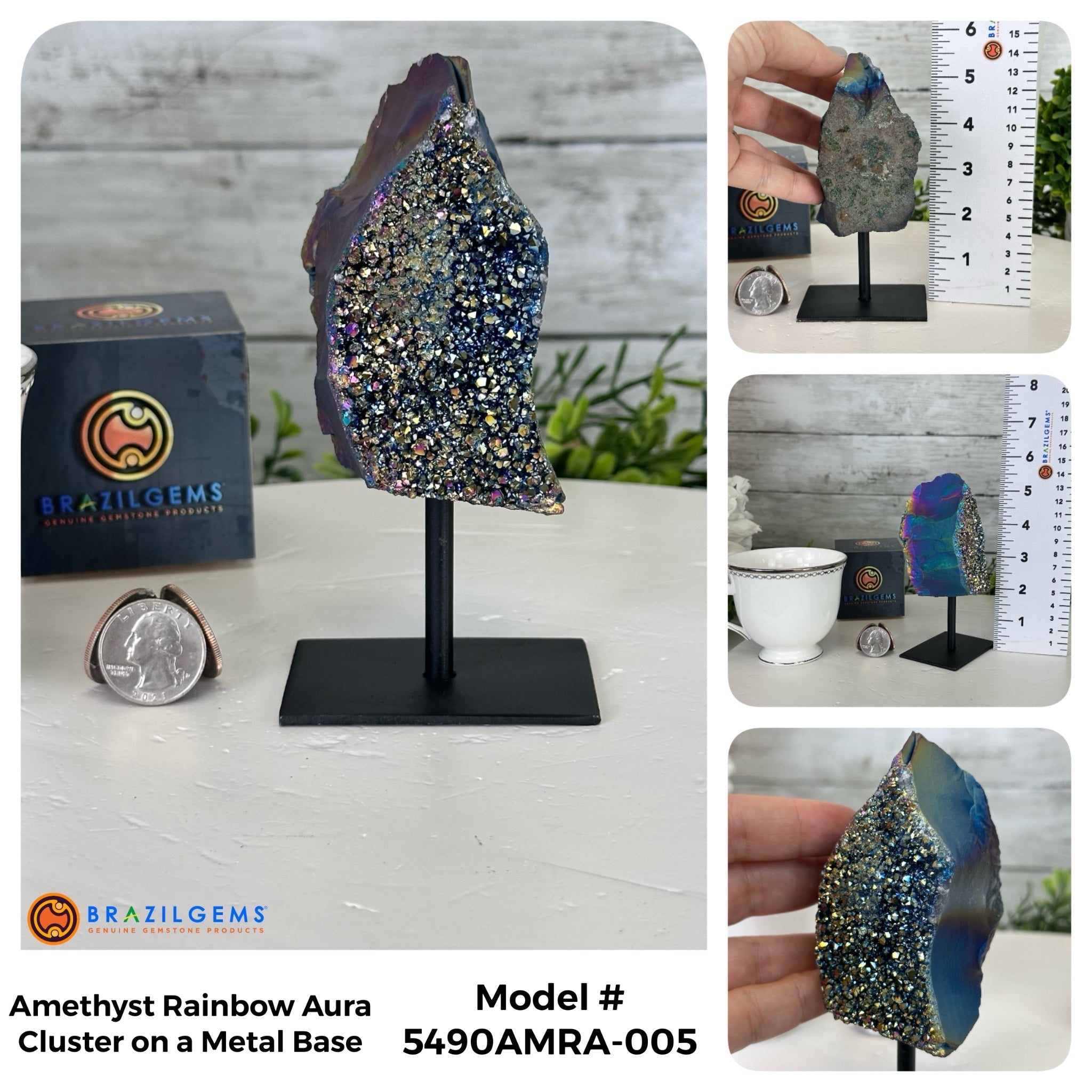 Amethyst Rainbow Aura Cluster on Stand, Select Your Item #5490AMRA - Brazil GemsBrazil GemsAmethyst Rainbow Aura Cluster on Stand, Select Your Item #5490AMRASmall Clusters on Metal Bases5490AMRA-005