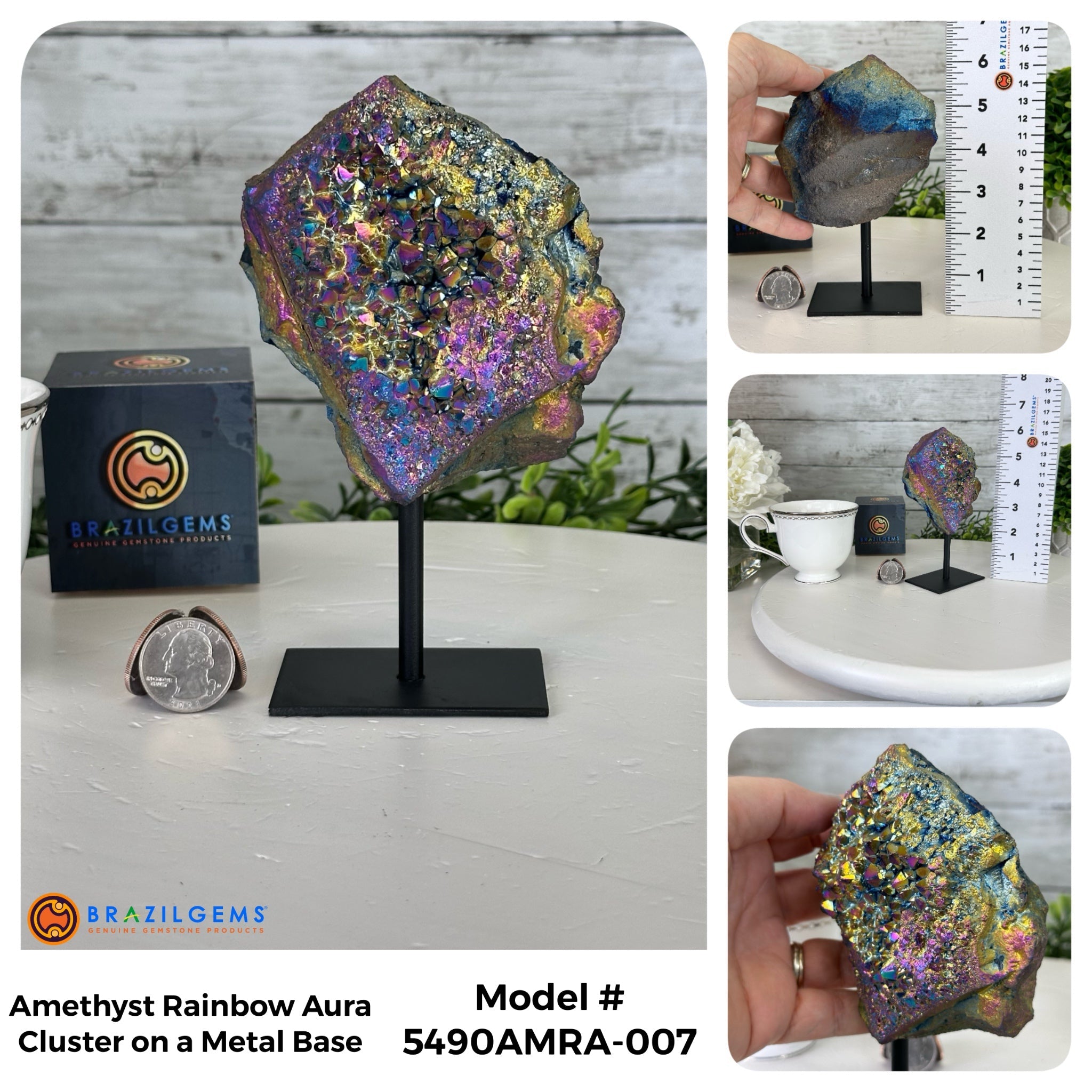 Amethyst Rainbow Aura Cluster on Stand, Select Your Item #5490AMRA - Brazil GemsBrazil GemsAmethyst Rainbow Aura Cluster on Stand, Select Your Item #5490AMRASmall Clusters on Metal Bases5490AMRA-007