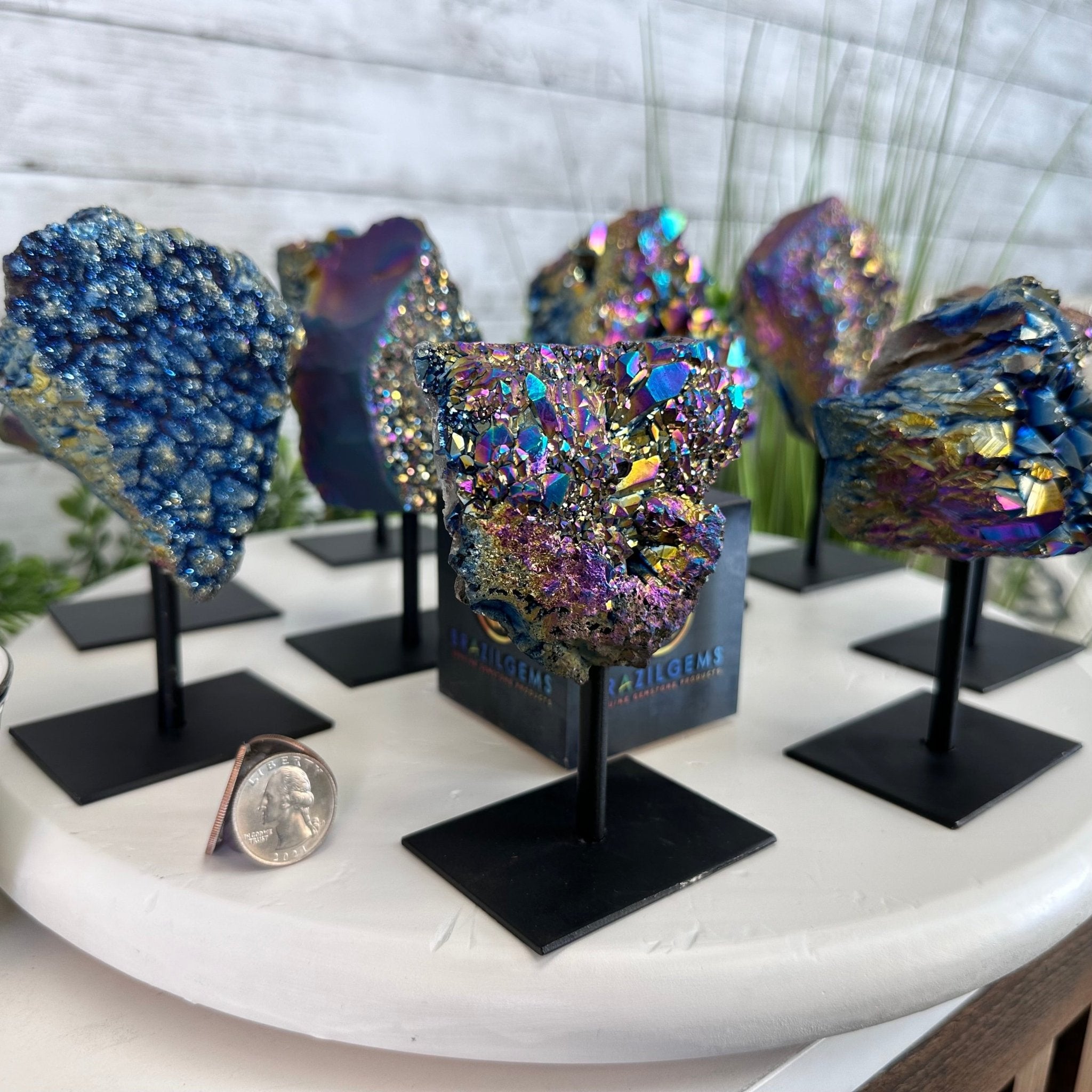 Amethyst Rainbow Aura Cluster on Stand, Select Your Item #5490AMRA - Brazil GemsBrazil GemsAmethyst Rainbow Aura Cluster on Stand, Select Your Item #5490AMRASmall Clusters on Metal Bases5490AMRA-007