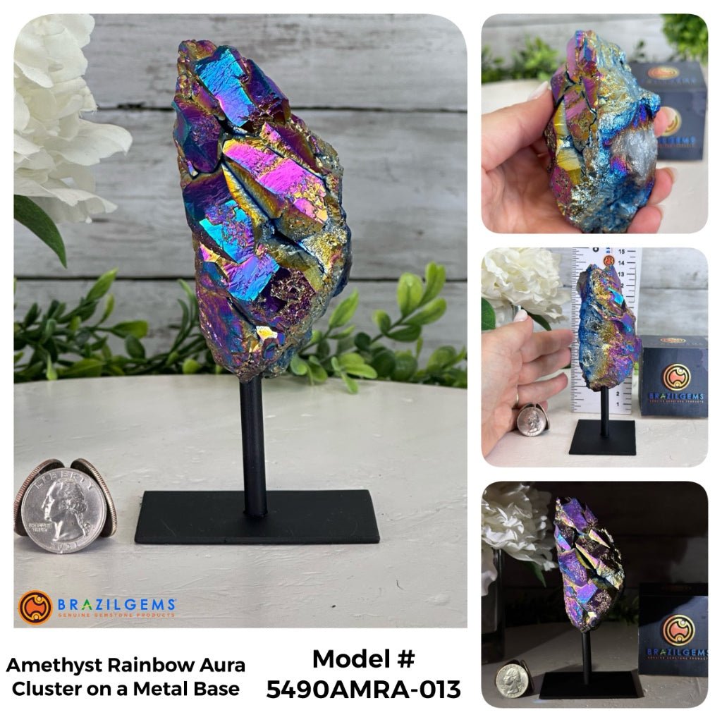 Amethyst Rainbow Aura Cluster on Stand, Select Your Item #5490AMRA - Brazil GemsBrazil GemsAmethyst Rainbow Aura Cluster on Stand, Select Your Item #5490AMRASmall Clusters on Metal Bases5490AMRA-013