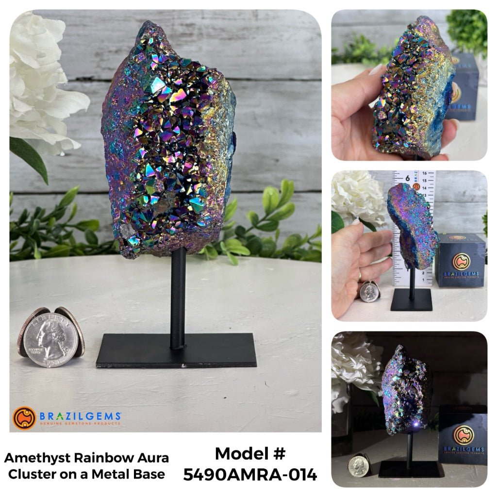 Amethyst Rainbow Aura Cluster on Stand, Select Your Item #5490AMRA - Brazil GemsBrazil GemsAmethyst Rainbow Aura Cluster on Stand, Select Your Item #5490AMRASmall Clusters on Metal Bases5490AMRA-014