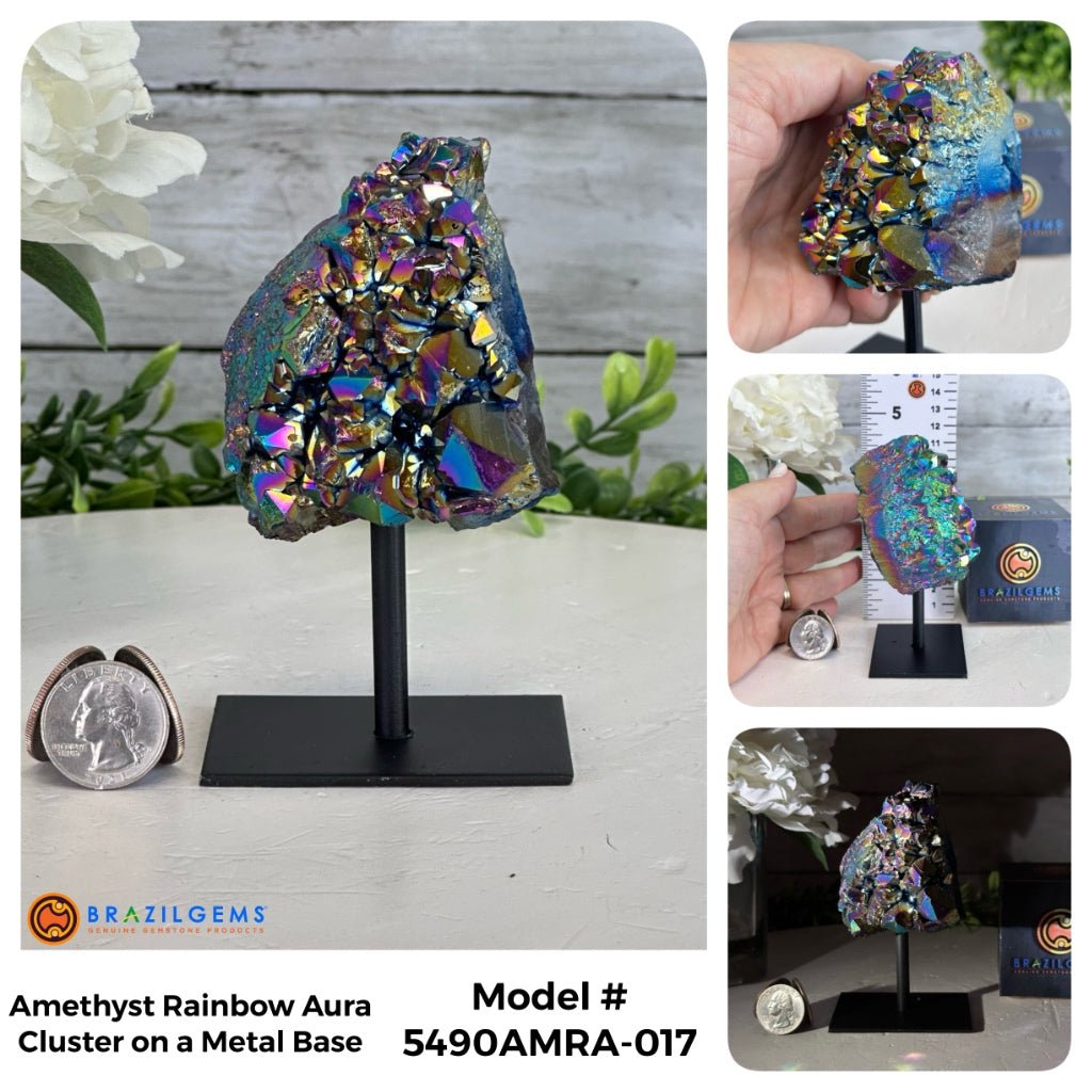 Amethyst Rainbow Aura Cluster on Stand, Select Your Item #5490AMRA - Brazil GemsBrazil GemsAmethyst Rainbow Aura Cluster on Stand, Select Your Item #5490AMRASmall Clusters on Metal Bases5490AMRA-017