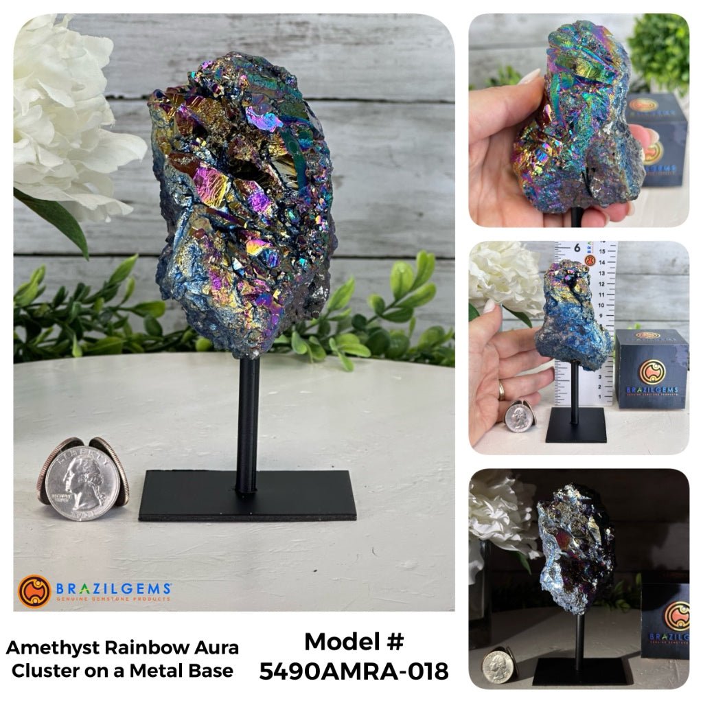 Amethyst Rainbow Aura Cluster on Stand, Select Your Item #5490AMRA - Brazil GemsBrazil GemsAmethyst Rainbow Aura Cluster on Stand, Select Your Item #5490AMRASmall Clusters on Metal Bases5490AMRA-018