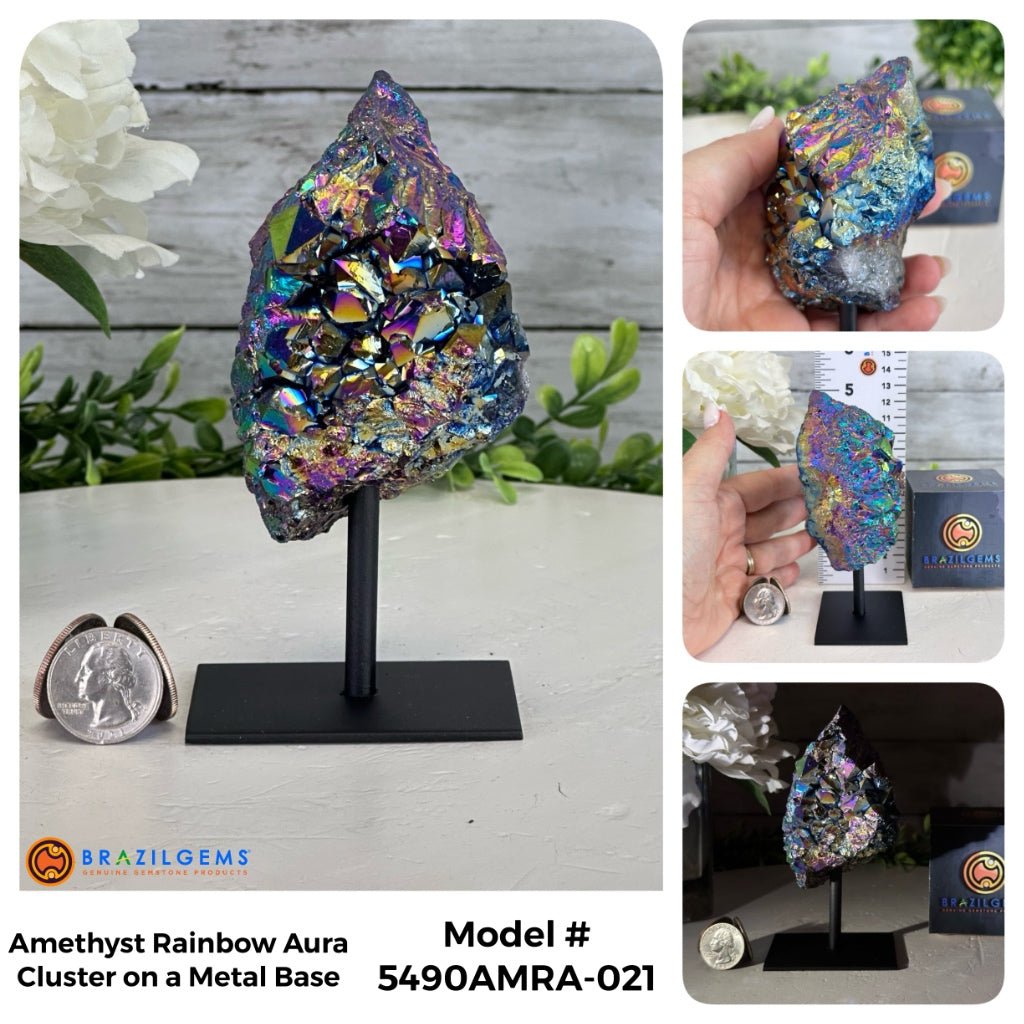 Amethyst Rainbow Aura Cluster on Stand, Select Your Item #5490AMRA - Brazil GemsBrazil GemsAmethyst Rainbow Aura Cluster on Stand, Select Your Item #5490AMRASmall Clusters on Metal Bases5490AMRA-021