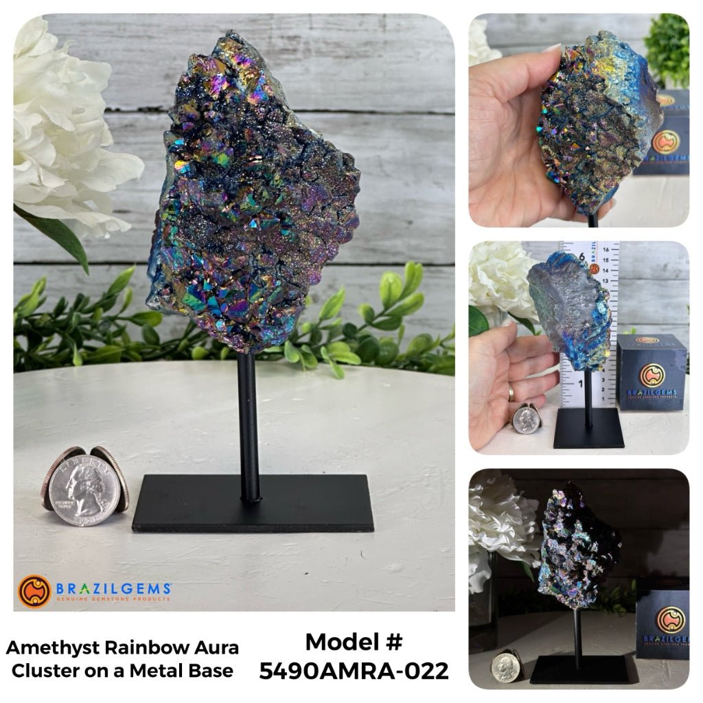 Amethyst Rainbow Aura Cluster on Stand, Select Your Item #5490AMRA - Brazil GemsBrazil GemsAmethyst Rainbow Aura Cluster on Stand, Select Your Item #5490AMRASmall Clusters on Metal Bases5490AMRA-022