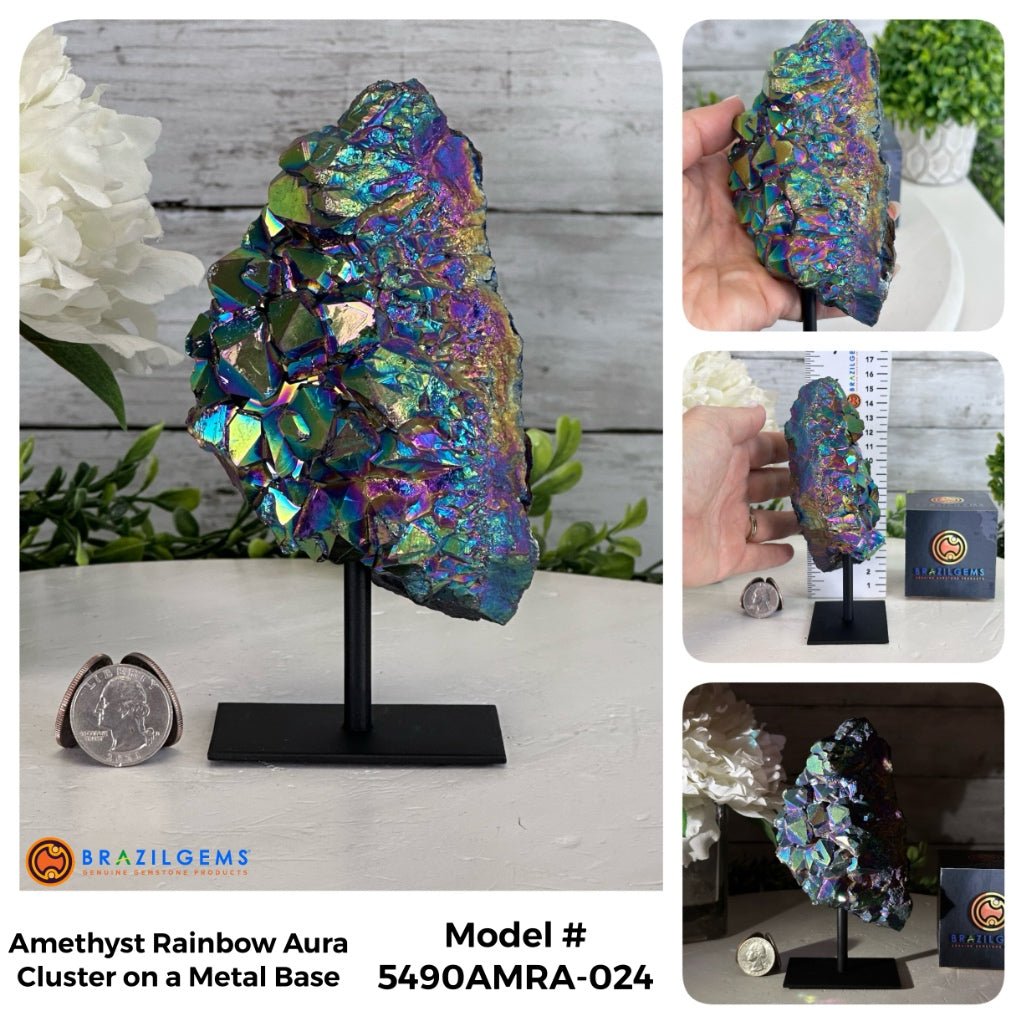Amethyst Rainbow Aura Cluster on Stand, Select Your Item #5490AMRA - Brazil GemsBrazil GemsAmethyst Rainbow Aura Cluster on Stand, Select Your Item #5490AMRASmall Clusters on Metal Bases5490AMRA-024