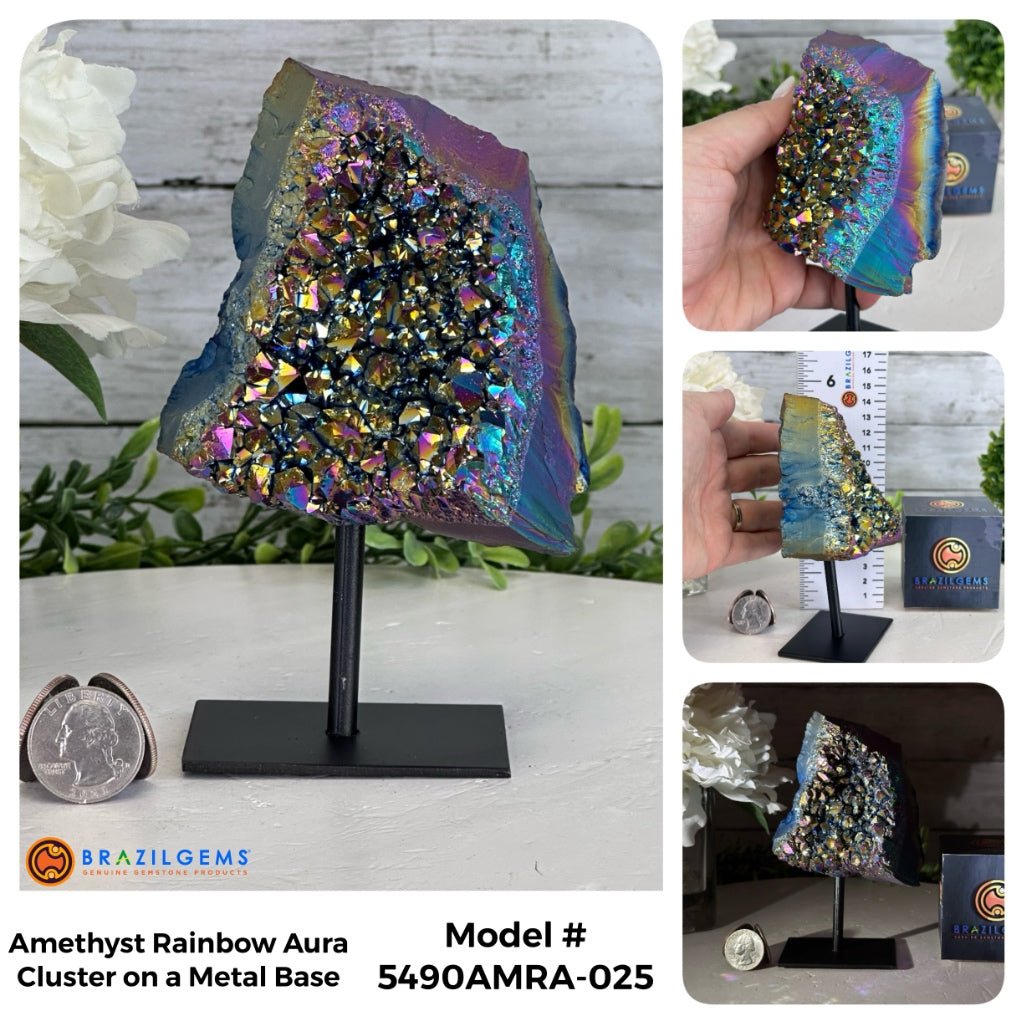 Amethyst Rainbow Aura Cluster on Stand, Select Your Item #5490AMRA - Brazil GemsBrazil GemsAmethyst Rainbow Aura Cluster on Stand, Select Your Item #5490AMRASmall Clusters on Metal Bases5490AMRA-025