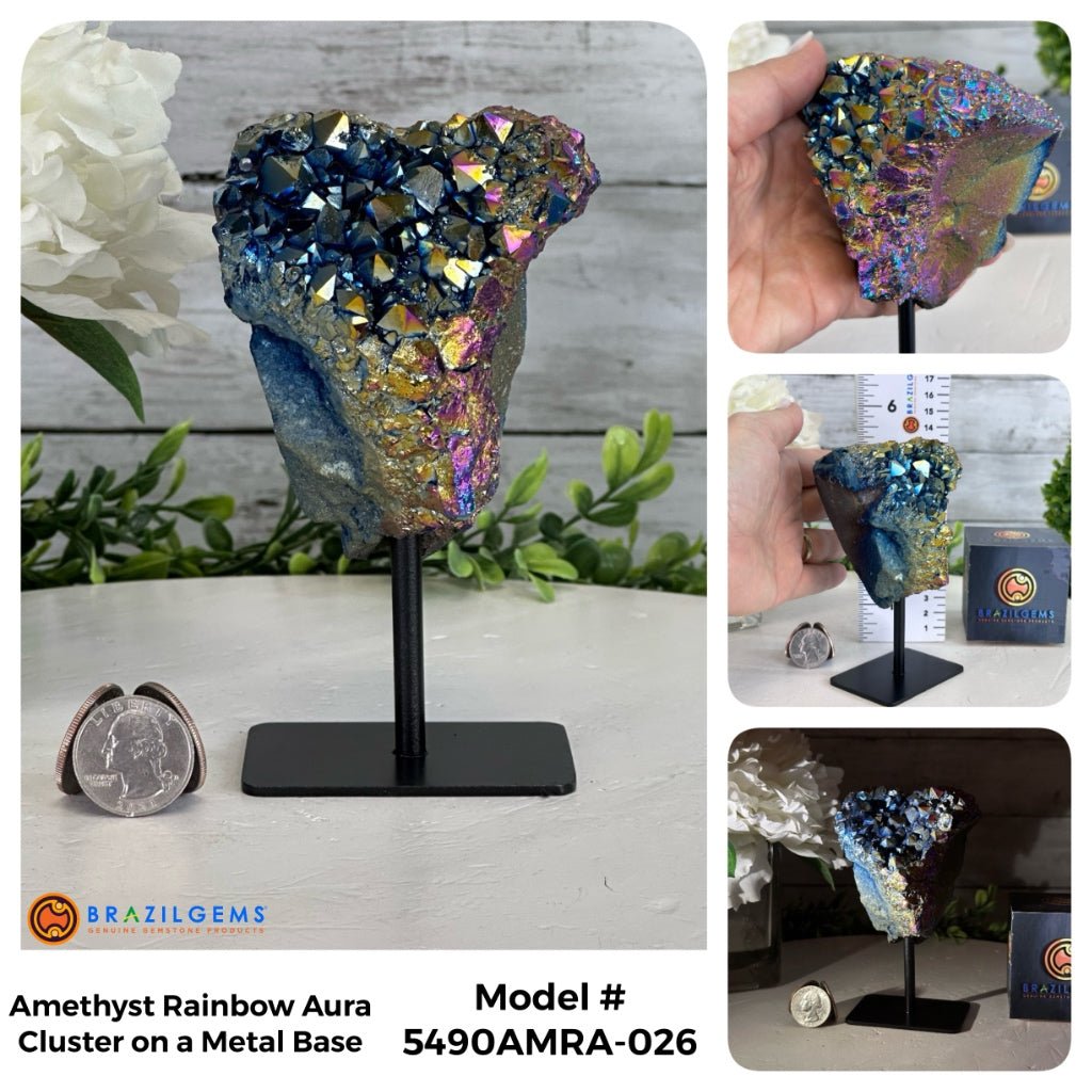 Amethyst Rainbow Aura Cluster on Stand, Select Your Item #5490AMRA - Brazil GemsBrazil GemsAmethyst Rainbow Aura Cluster on Stand, Select Your Item #5490AMRASmall Clusters on Metal Bases5490AMRA-026