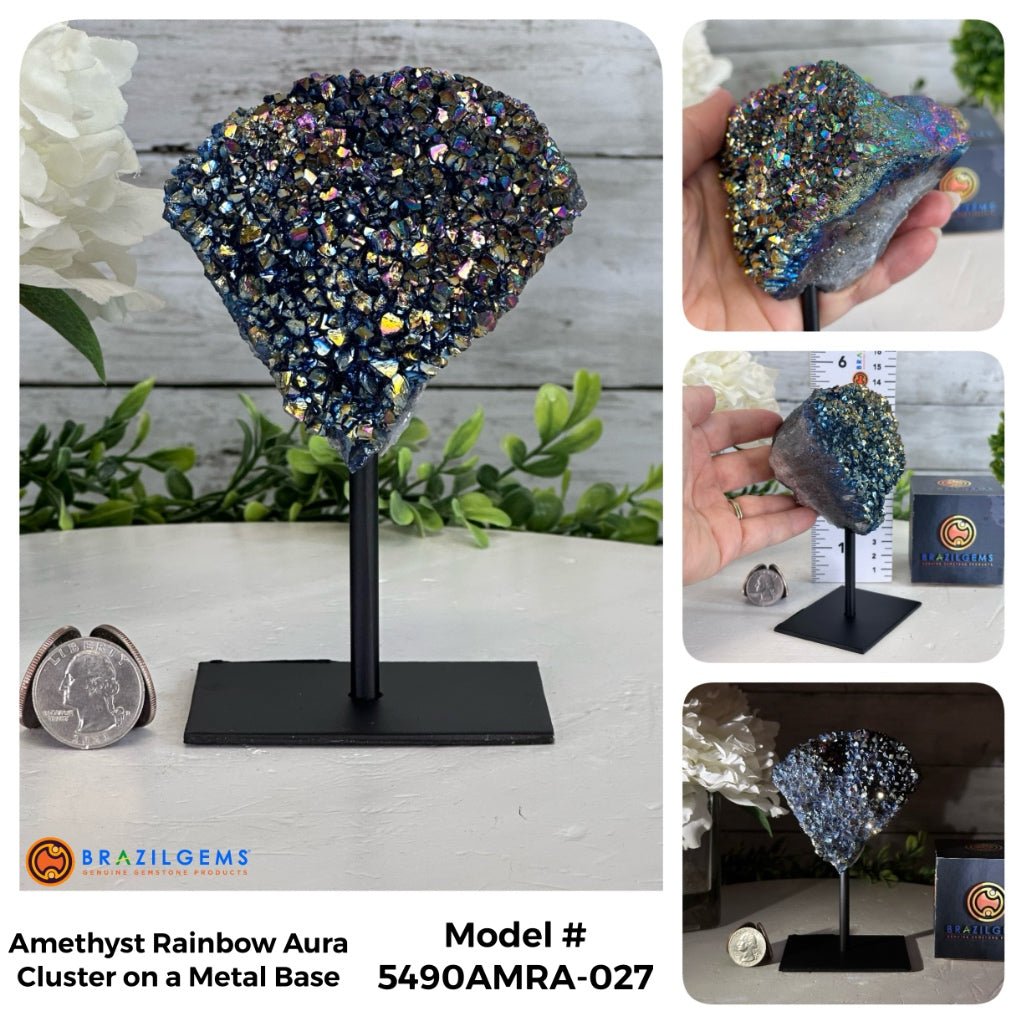 Amethyst Rainbow Aura Cluster on Stand, Select Your Item #5490AMRA - Brazil GemsBrazil GemsAmethyst Rainbow Aura Cluster on Stand, Select Your Item #5490AMRASmall Clusters on Metal Bases5490AMRA-027