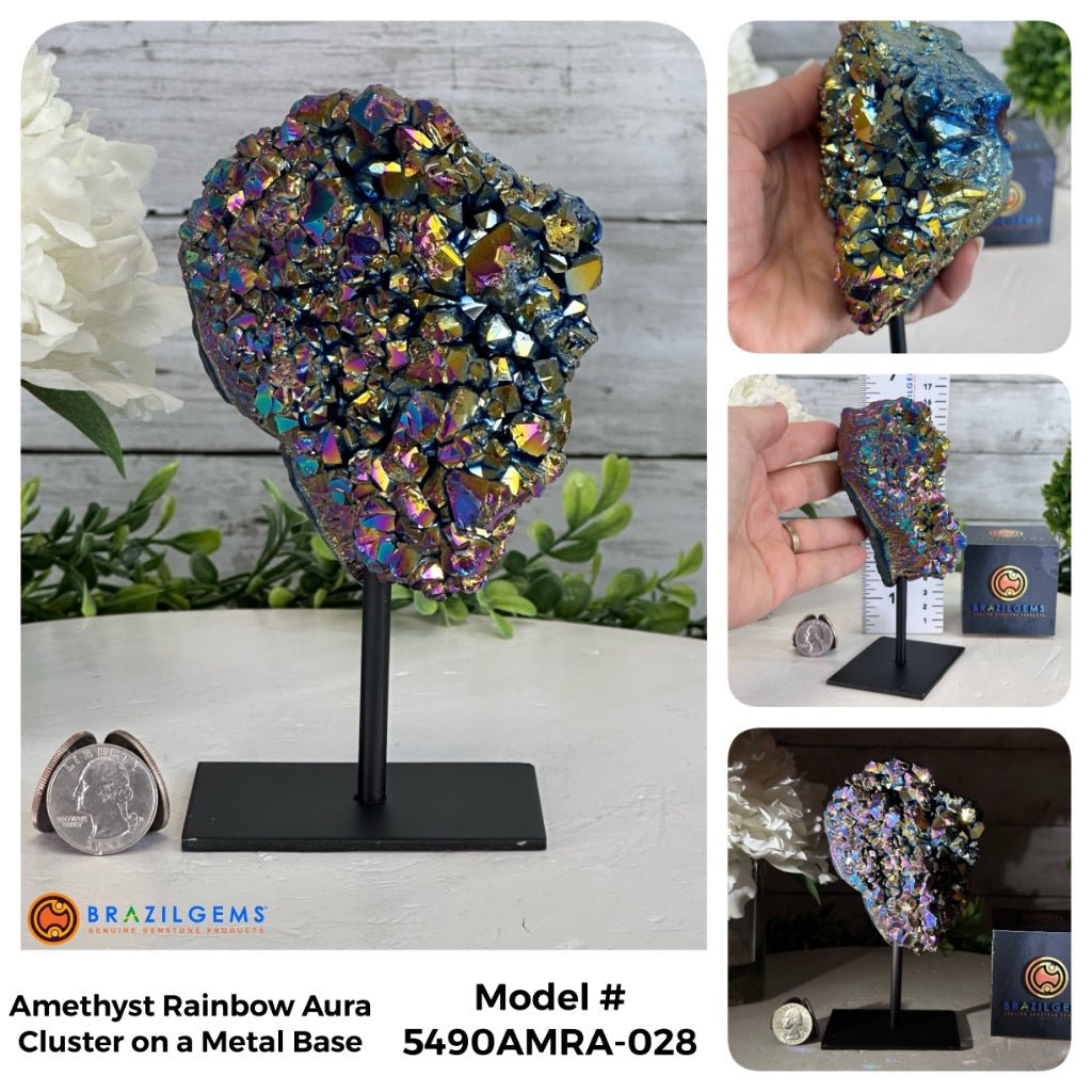 Amethyst Rainbow Aura Cluster on Stand, Select Your Item #5490AMRA - Brazil GemsBrazil GemsAmethyst Rainbow Aura Cluster on Stand, Select Your Item #5490AMRASmall Clusters on Metal Bases5490AMRA-028