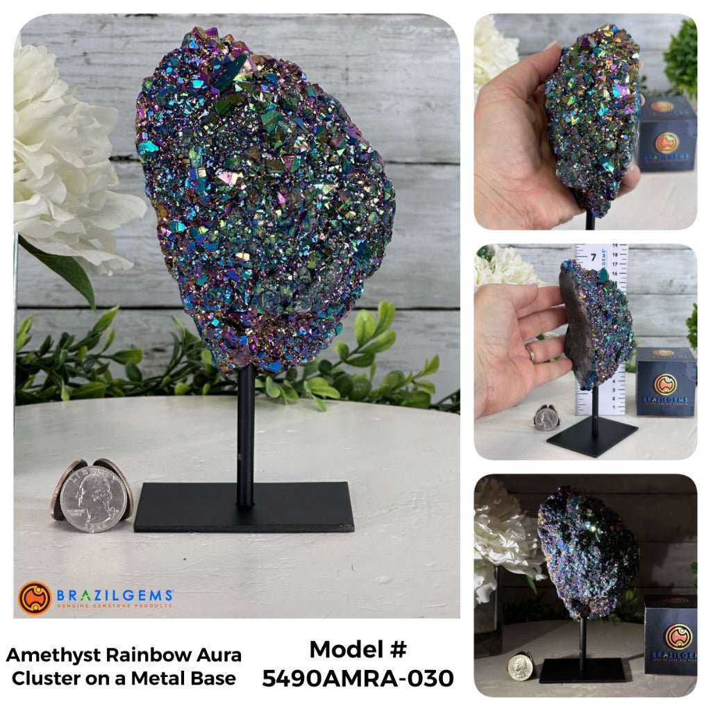 Amethyst Rainbow Aura Cluster on Stand, Select Your Item #5490AMRA - Brazil GemsBrazil GemsAmethyst Rainbow Aura Cluster on Stand, Select Your Item #5490AMRASmall Clusters on Metal Bases5490AMRA-030