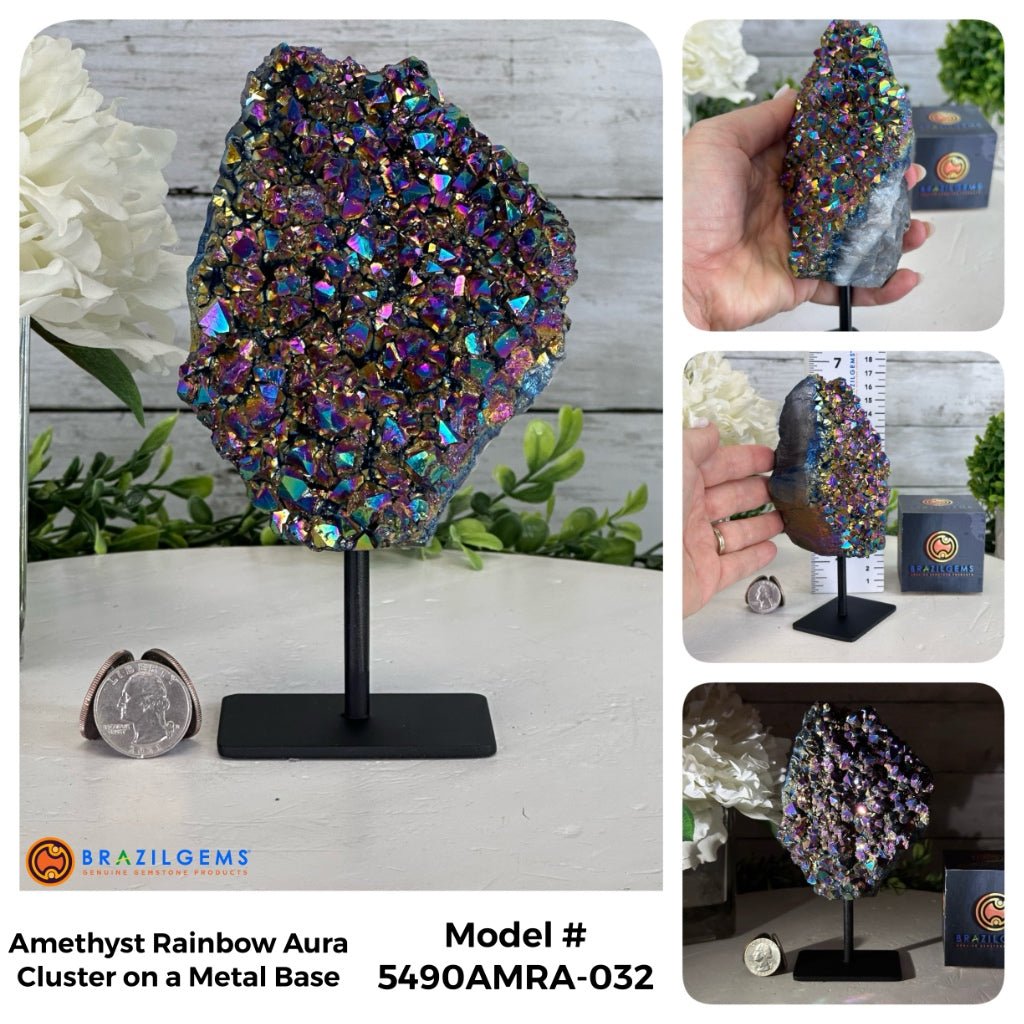 Amethyst Rainbow Aura Cluster on Stand, Select Your Item #5490AMRA - Brazil GemsBrazil GemsAmethyst Rainbow Aura Cluster on Stand, Select Your Item #5490AMRASmall Clusters on Metal Bases5490AMRA-032