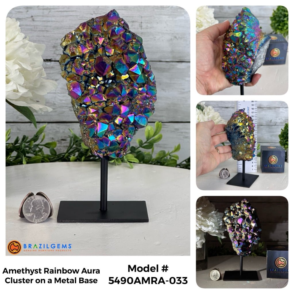 Amethyst Rainbow Aura Cluster on Stand, Select Your Item #5490AMRA - Brazil GemsBrazil GemsAmethyst Rainbow Aura Cluster on Stand, Select Your Item #5490AMRASmall Clusters on Metal Bases5490AMRA-033