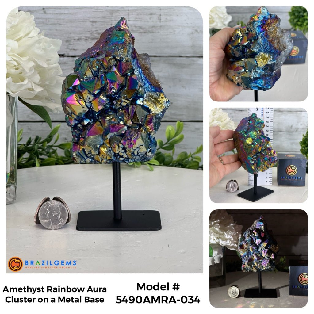Amethyst Rainbow Aura Cluster on Stand, Select Your Item #5490AMRA - Brazil GemsBrazil GemsAmethyst Rainbow Aura Cluster on Stand, Select Your Item #5490AMRASmall Clusters on Metal Bases5490AMRA-034