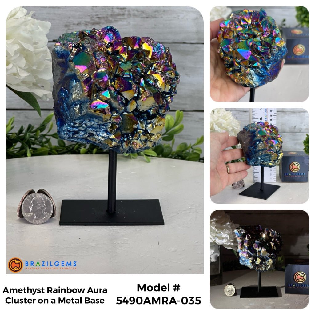 Amethyst Rainbow Aura Cluster on Stand, Select Your Item #5490AMRA - Brazil GemsBrazil GemsAmethyst Rainbow Aura Cluster on Stand, Select Your Item #5490AMRASmall Clusters on Metal Bases5490AMRA-035