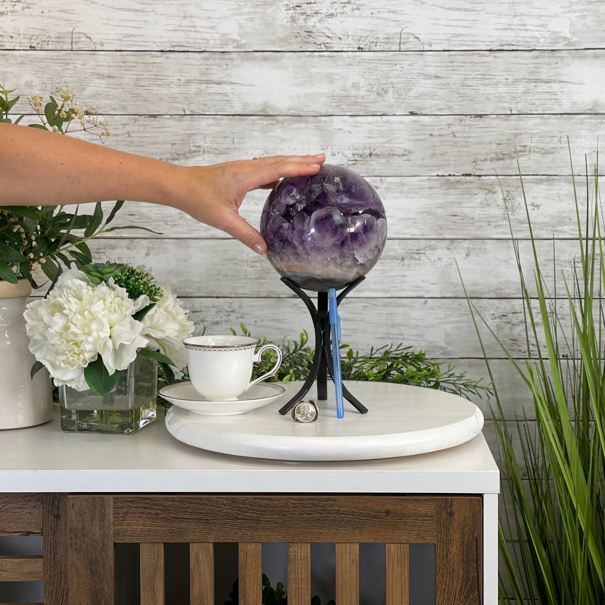 Amethyst Sphere on a Metal Base, 10.5 lbs & 11.5" Tall Model #5630-0010 by Brazil Gems - Brazil GemsBrazil GemsAmethyst Sphere on a Metal Base, 10.5 lbs & 11.5" Tall Model #5630-0010 by Brazil GemsSpheres5630-0010