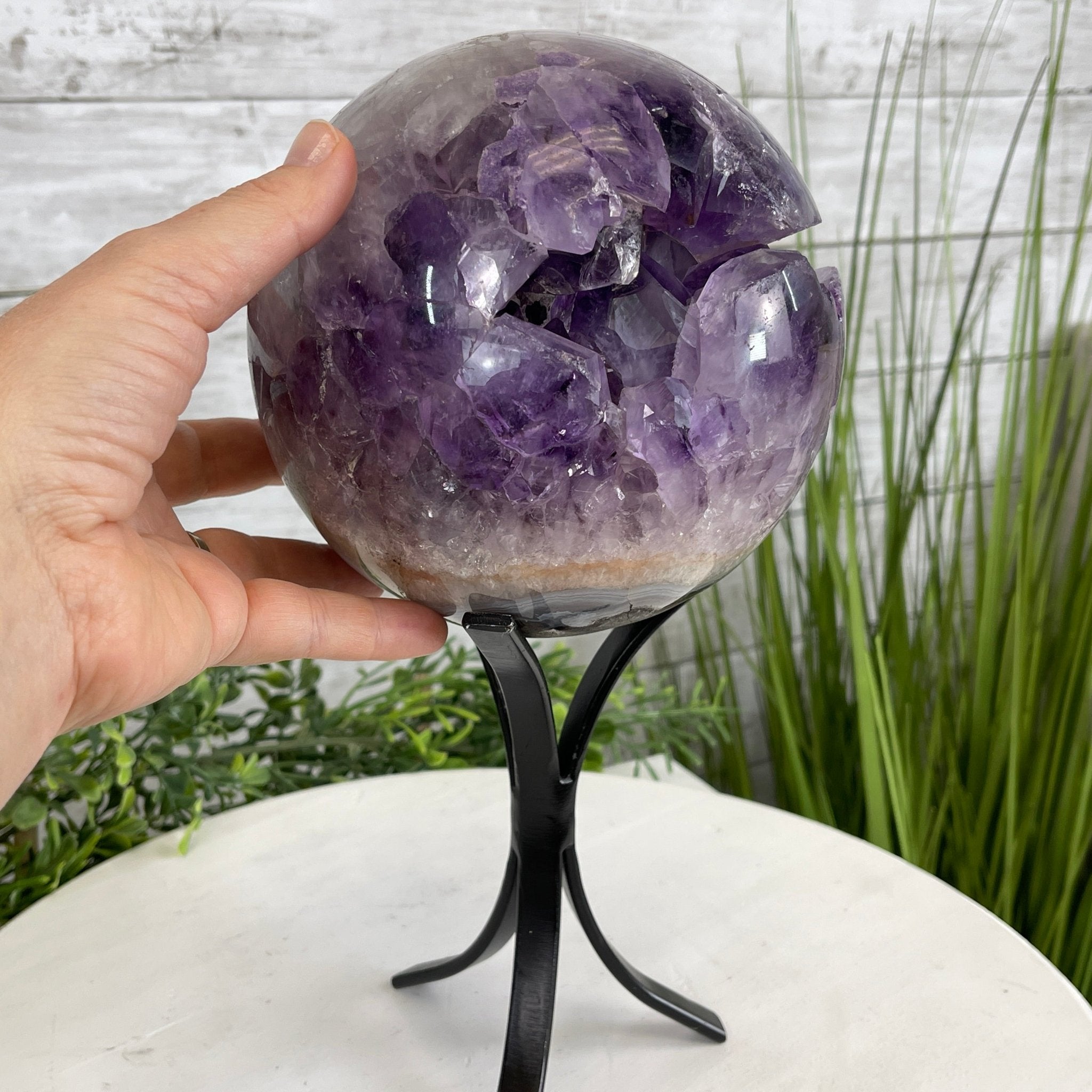 Amethyst Sphere on a Metal Base, 10.5 lbs & 11.5" Tall Model #5630-0010 by Brazil Gems - Brazil GemsBrazil GemsAmethyst Sphere on a Metal Base, 10.5 lbs & 11.5" Tall Model #5630-0010 by Brazil GemsSpheres5630-0010
