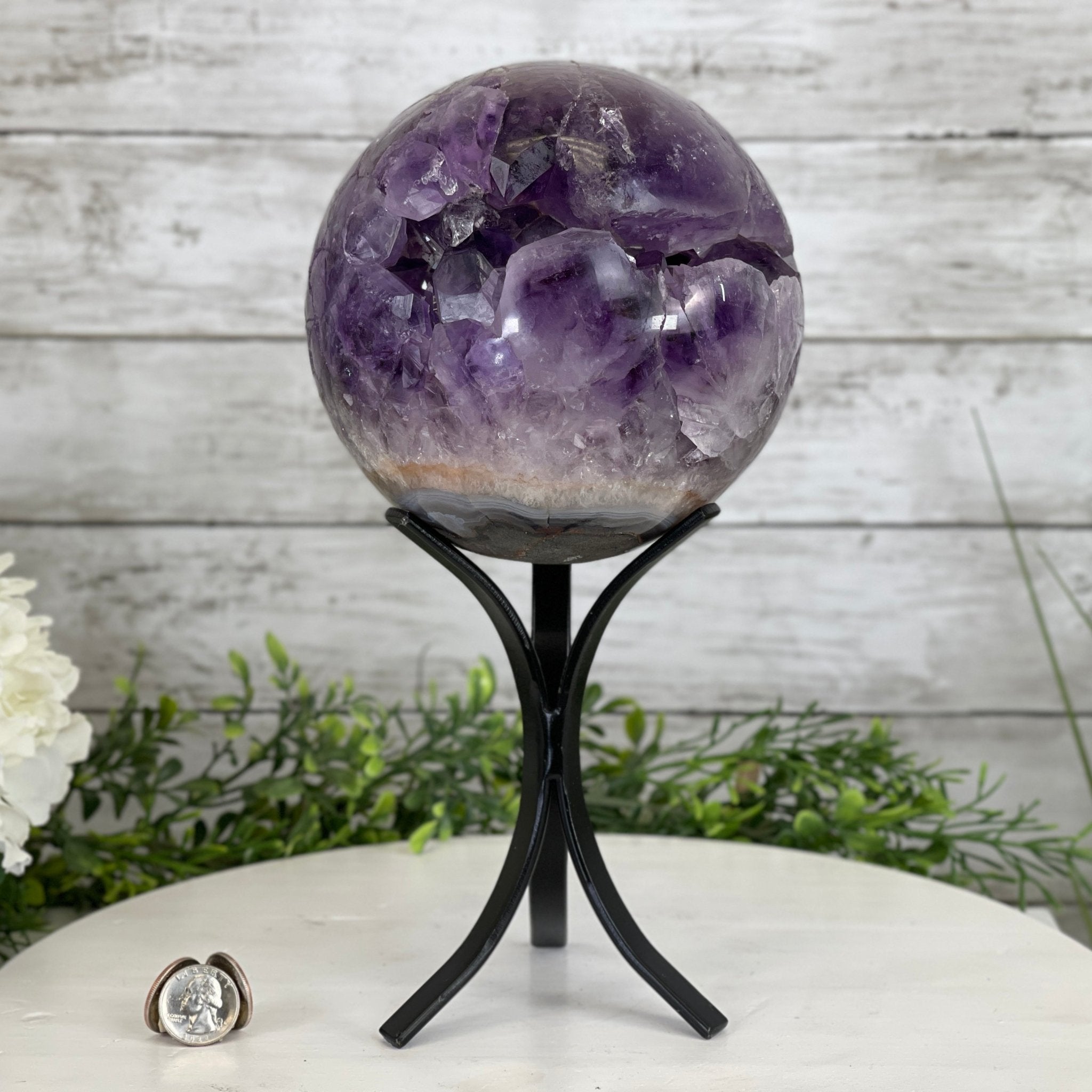 Amethyst Sphere on a Metal Base, 10.5 lbs & 11.5" Tall Model #5630-0010 by Brazil Gems - Brazil GemsBrazil GemsAmethyst Sphere on a Metal Base, 10.5 lbs & 11.5" Tall Model #5630-0010 by Brazil GemsSpheres5630-0010